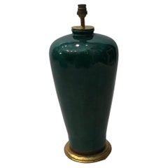 Big Emerald Green Crackled Ceramic Table Lamp Mid-Century Modern 1970s gilded