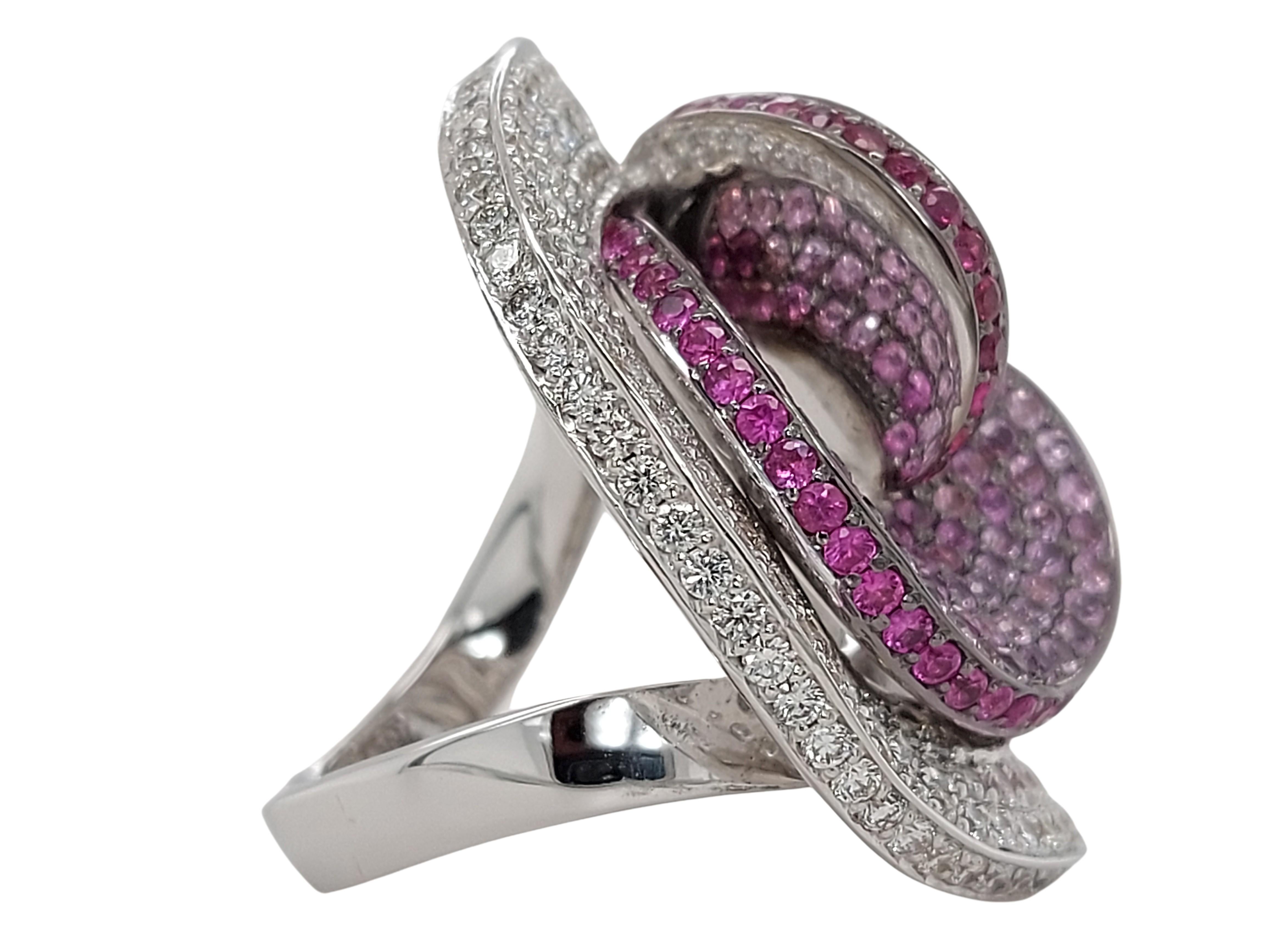 Artisan Big Eye Catching Diamond Ruby Sapphire Ring For Sale