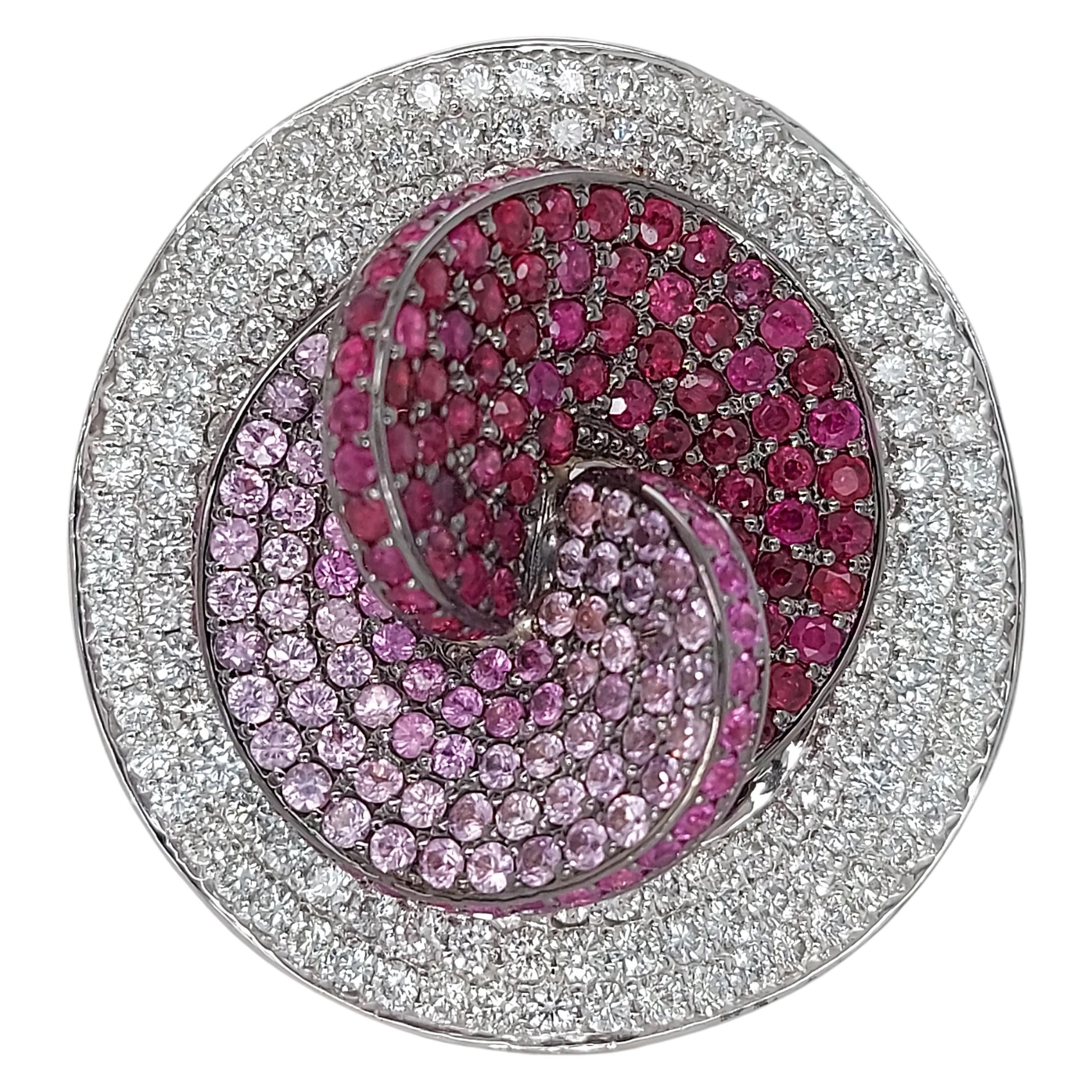 Big Eye Catching Diamond Ruby Sapphire Ring