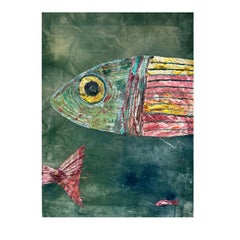 Tapiz pintado a mano de terciopelo verde Big Fish