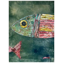 Tapiz pintado a mano de terciopelo verde Big Fish