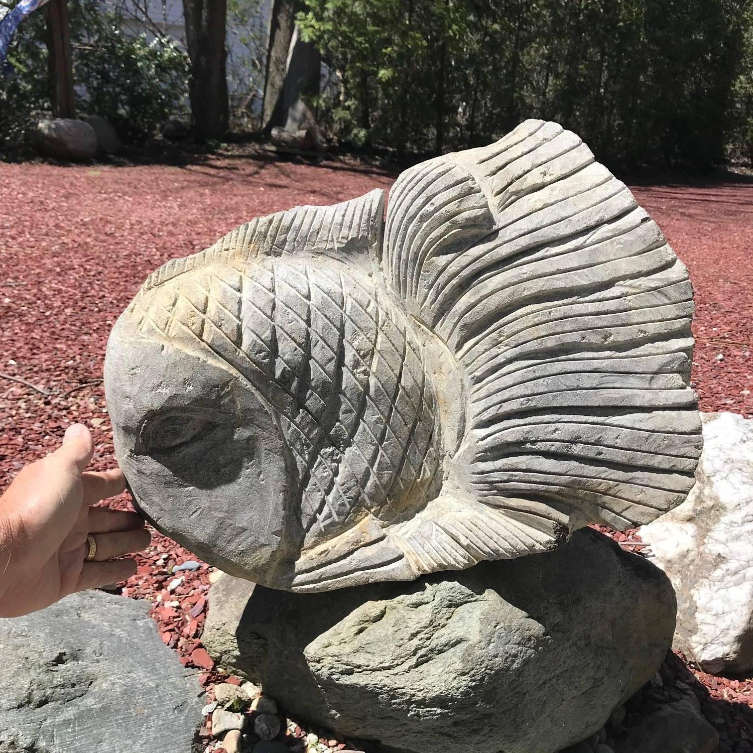 20th Century Big Fish Sculpture for Home, Garden or Nautical Fishermen's  Space Hand Carved 