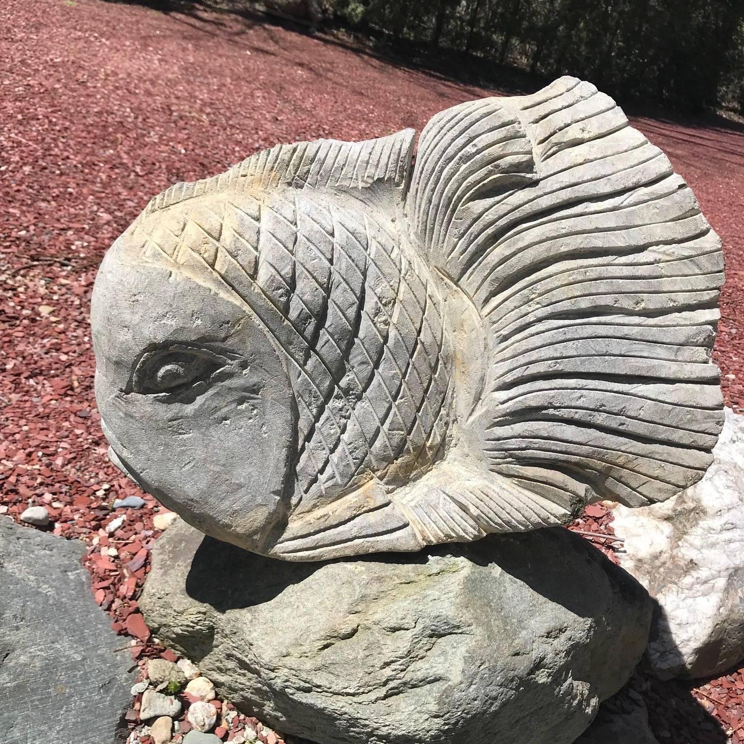 Stone Big Fish Sculpture for Home, Garden or Nautical Fishermen's  Space Hand Carved 