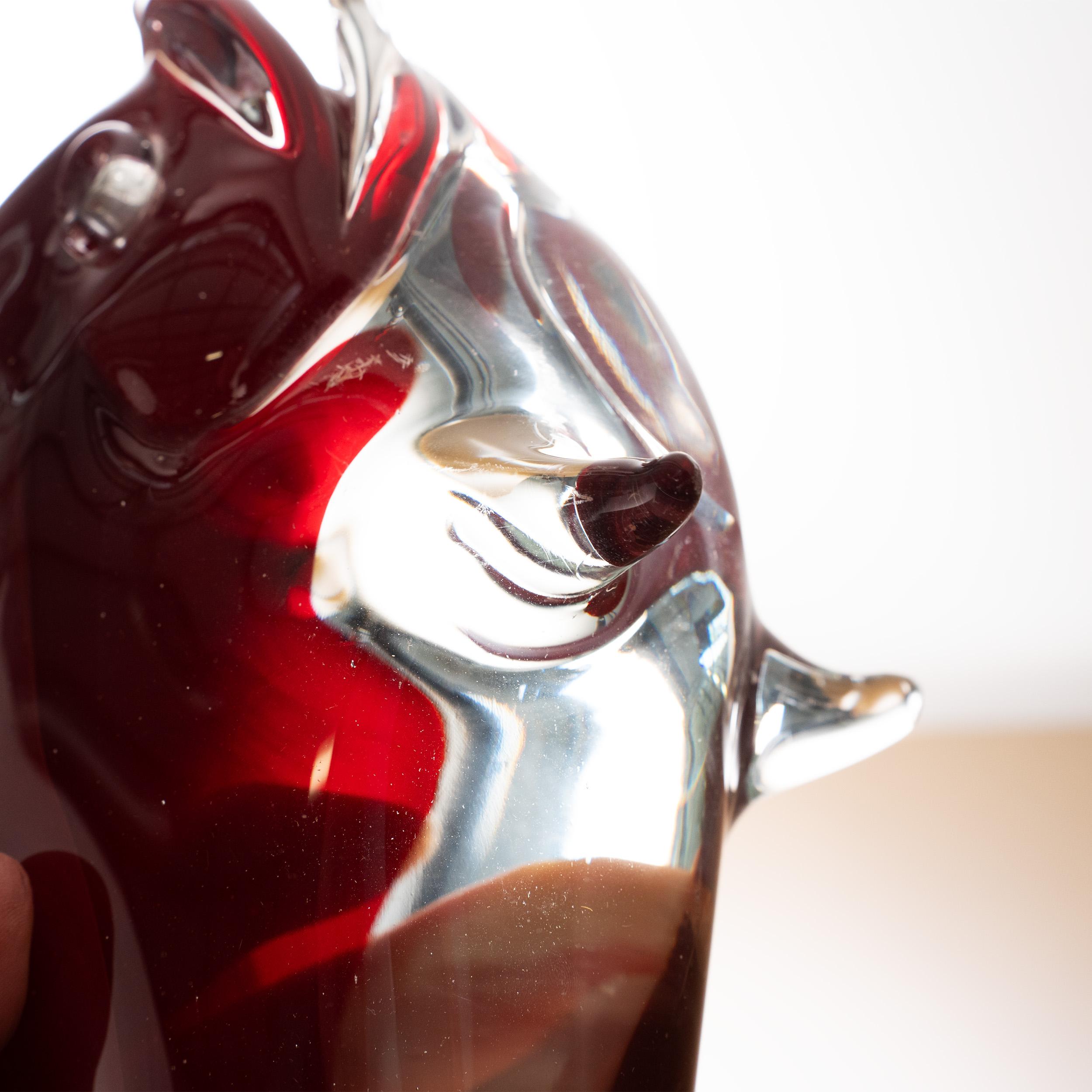 Big Fish Sculpture in red Murano art glass with crystal details, Italy in stock For Sale 3