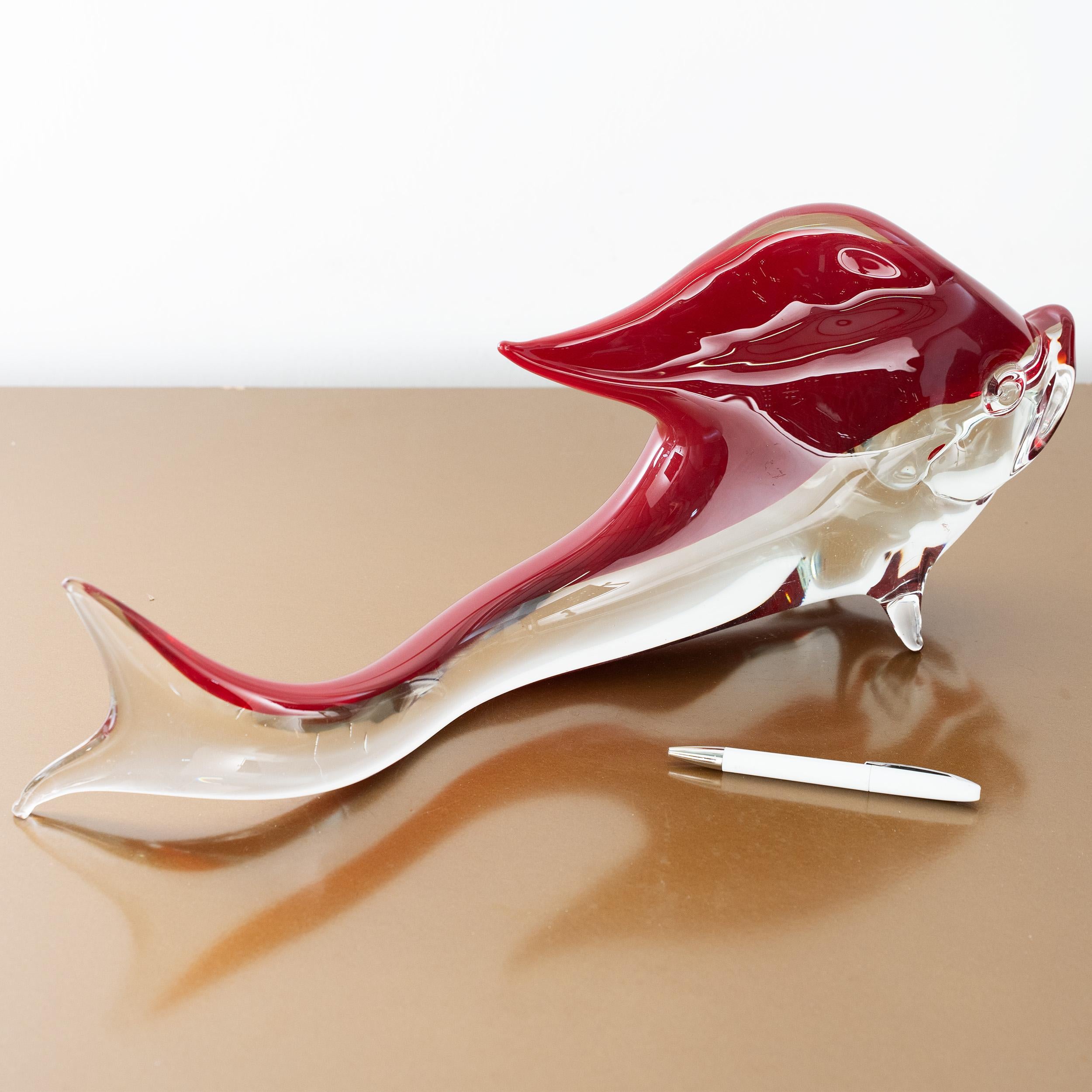 Big Fish Sculpture in red Murano art glass with crystal details, Italy in stock For Sale 4