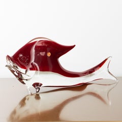 Big Fish Sculpture in red Murano art glass with crystal details, Italy in stock