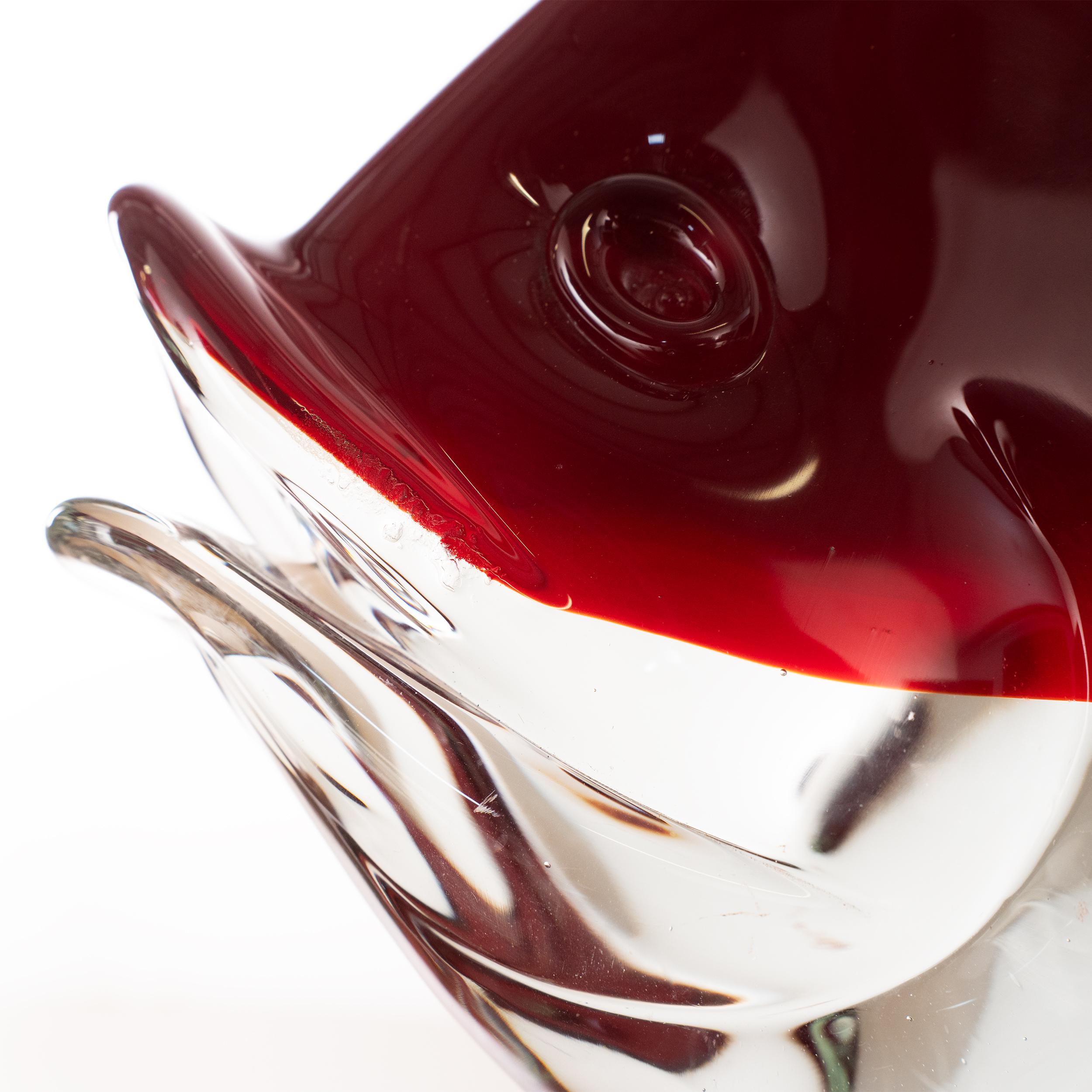 Big Fish Sculpture in red Murano art glass with crystal details, Italy in stock In Good Condition For Sale In Venezia, IT