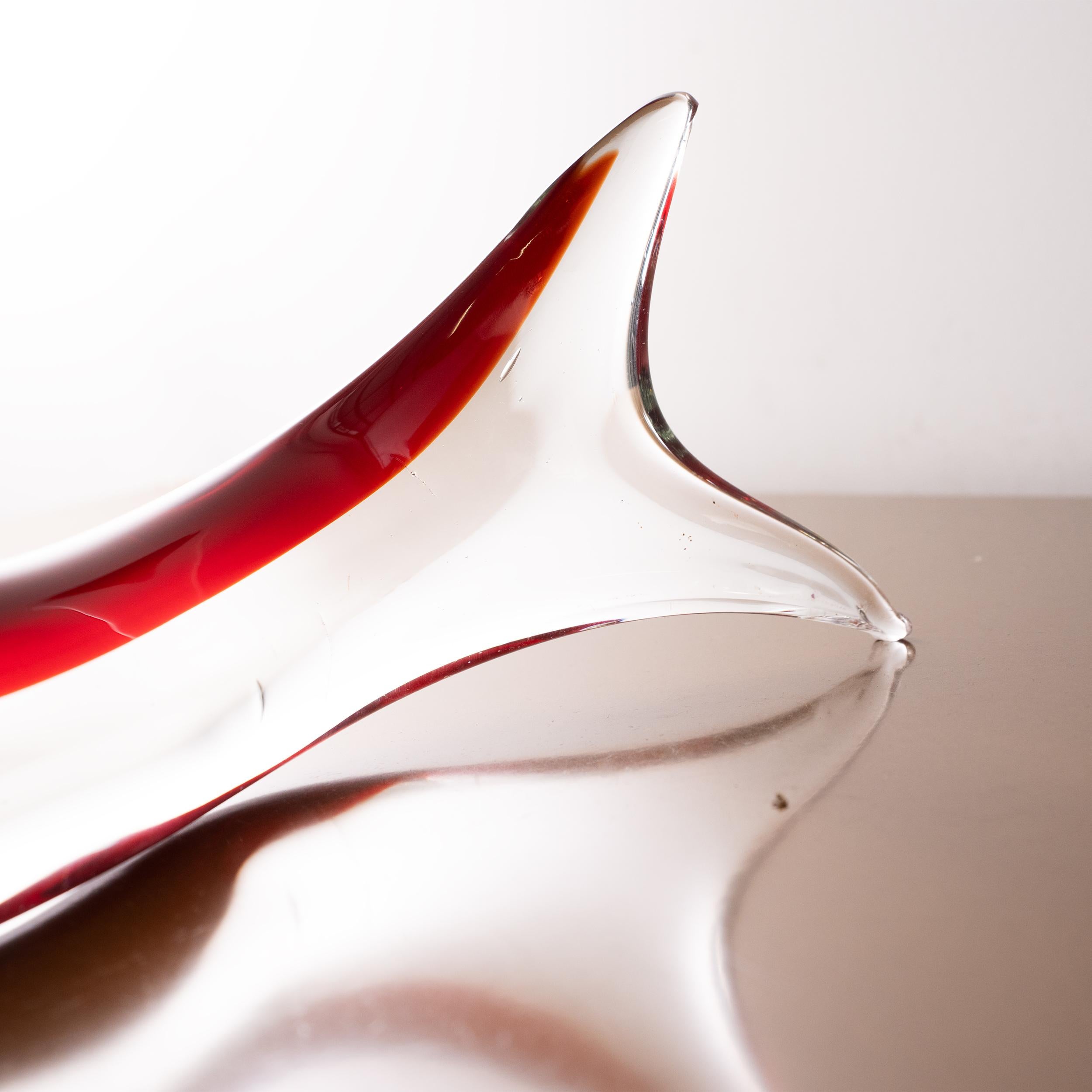 Big Fish Sculpture in red Murano art glass with crystal details, Italy in stock For Sale 1
