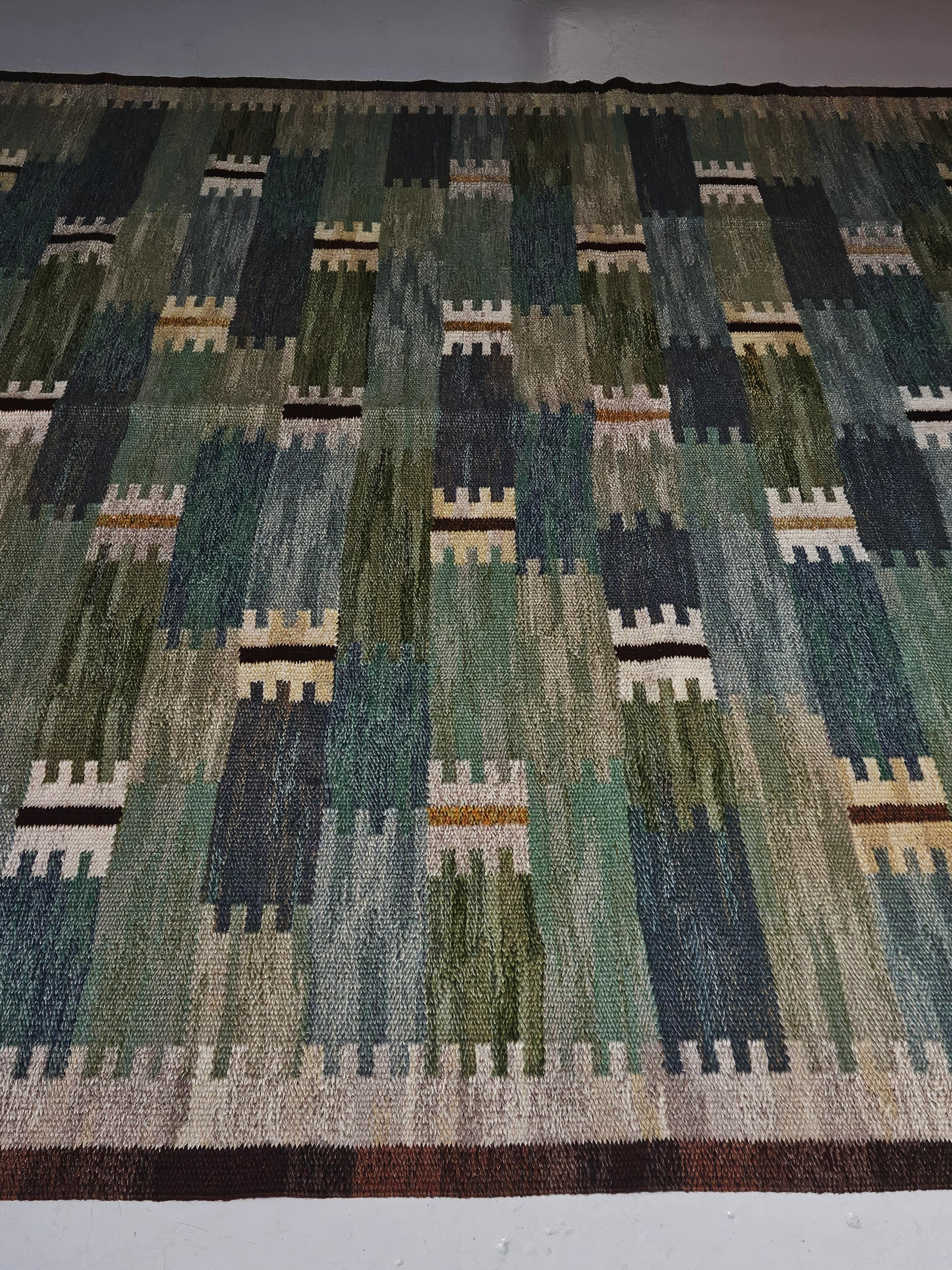 Swedish Big flatweave carpet attributed to Anna Maria Hoke, Sweden, 1961 For Sale