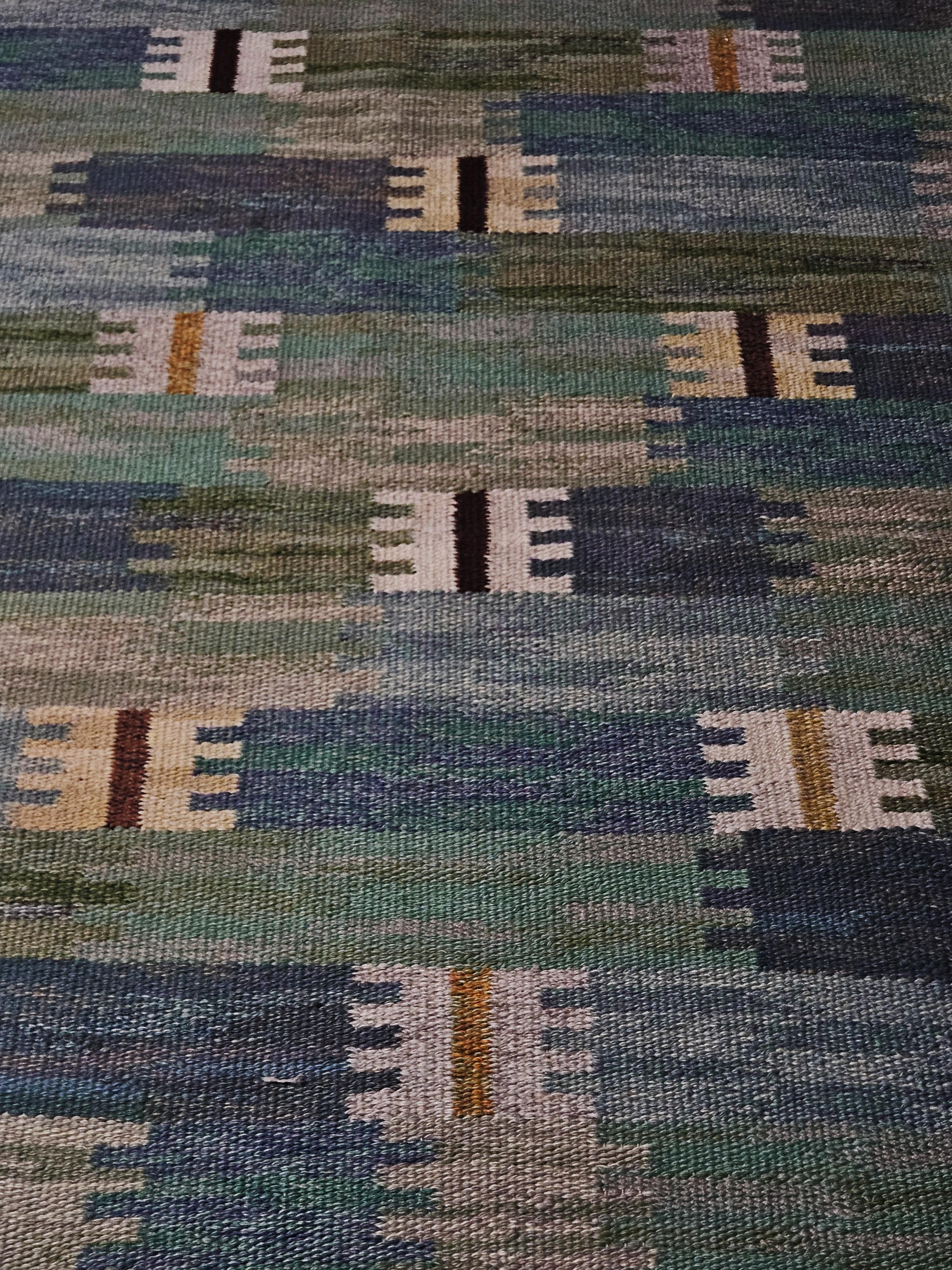 Hand-Woven Big flatweave carpet attributed to Anna Maria Hoke, Sweden, 1961 For Sale
