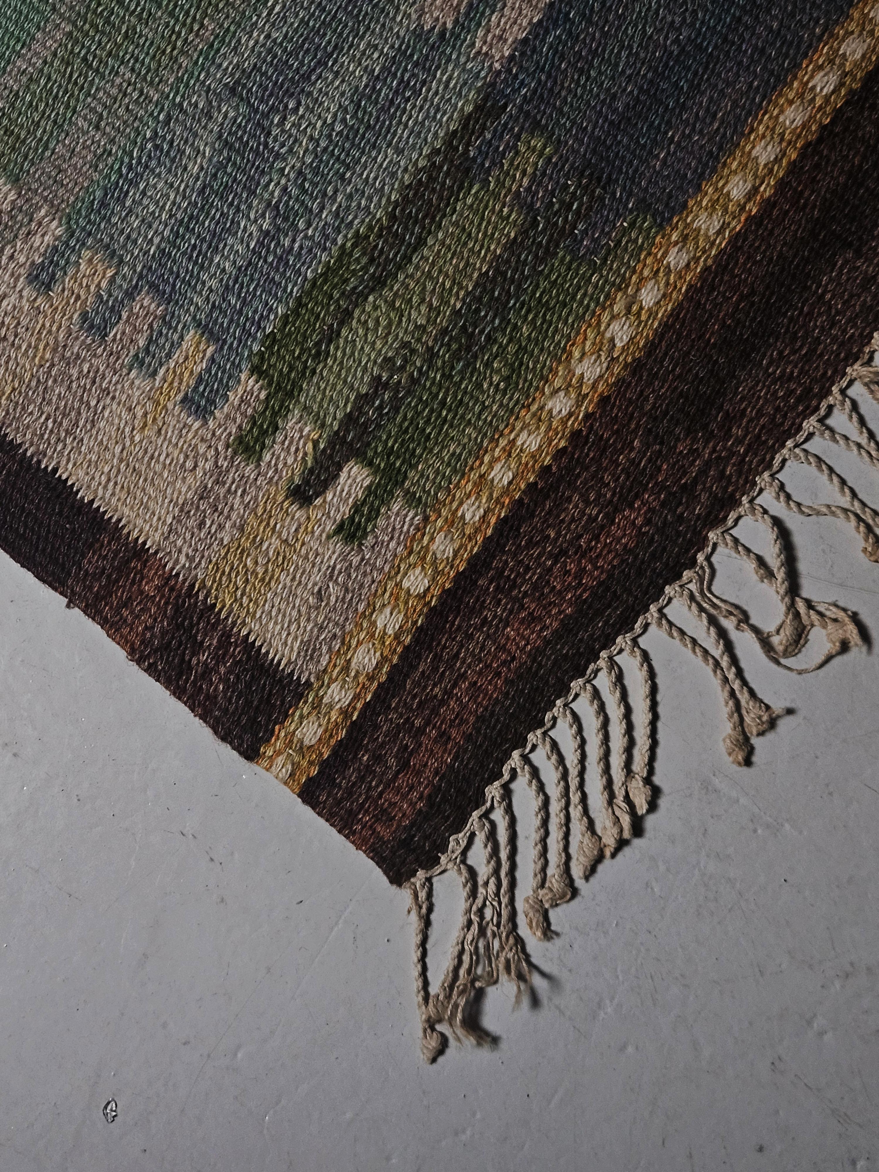 20th Century Big flatweave carpet attributed to Anna Maria Hoke, Sweden, 1961 For Sale