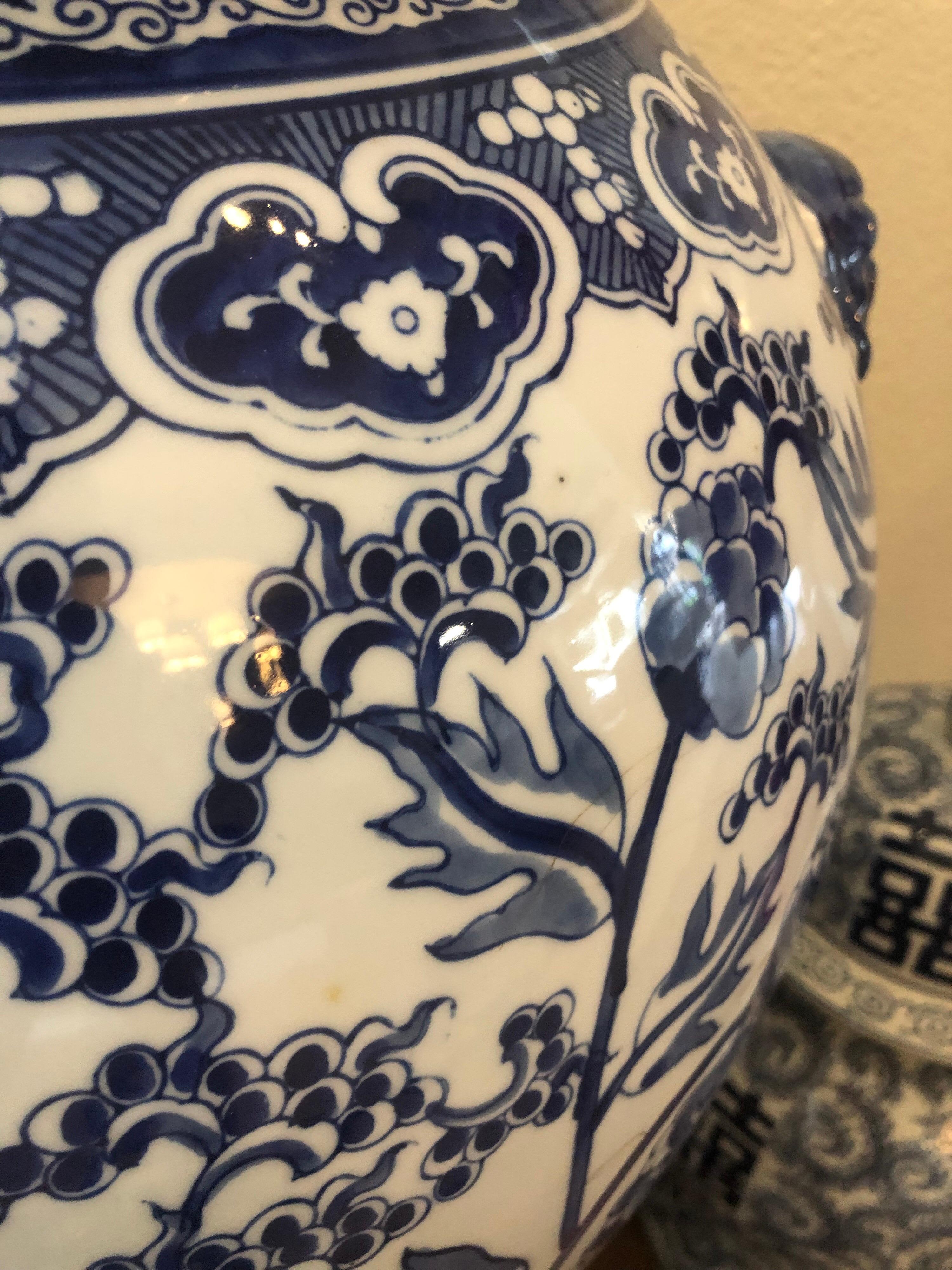 Hand-Painted Big Floor 20th Century Blue and White Chinese Porcelain Vases