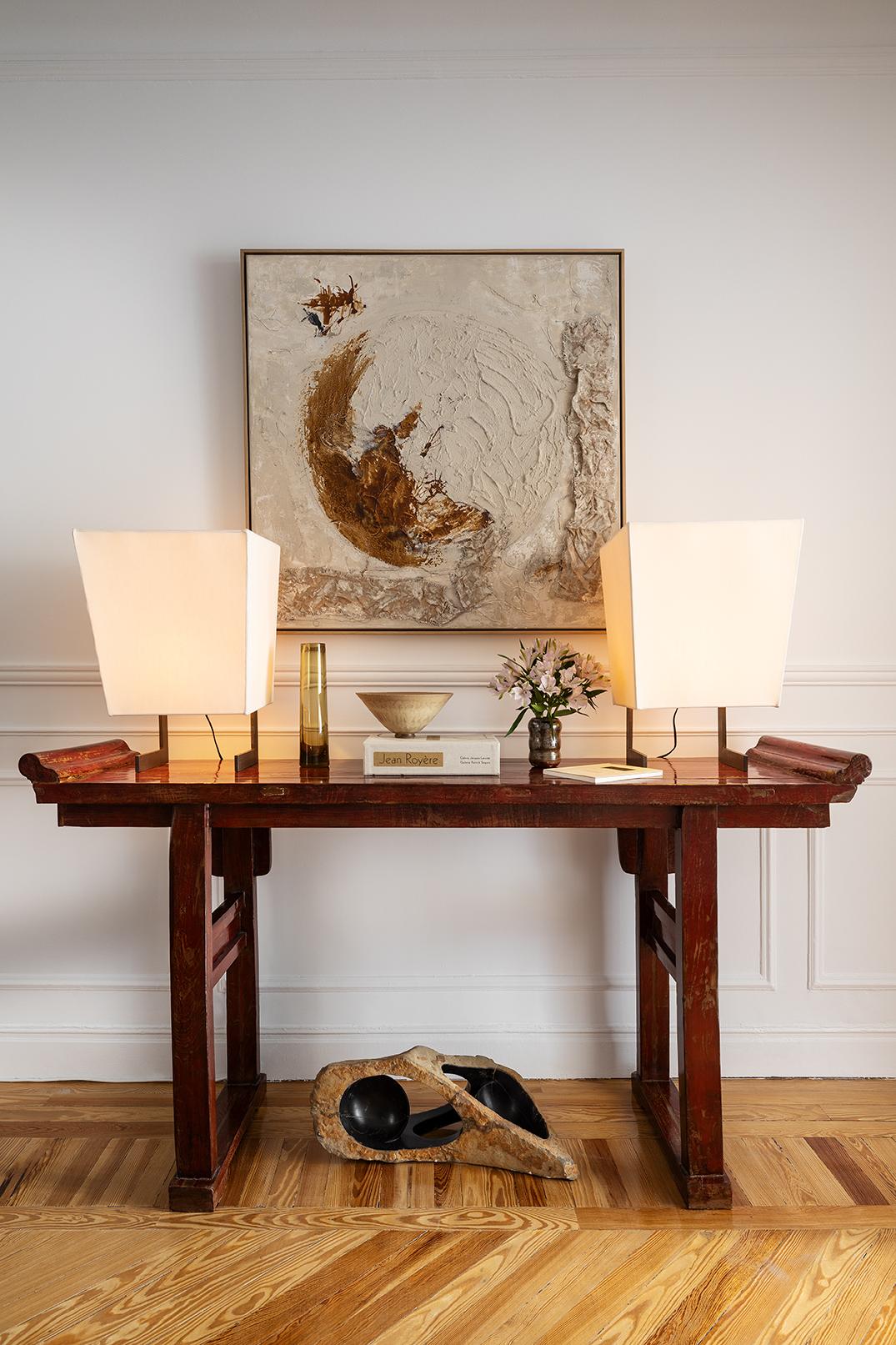 Minimalist Big Trapezoid Contemporary Floor Table lamp Parchment Paper Ryan Jones II For Sale