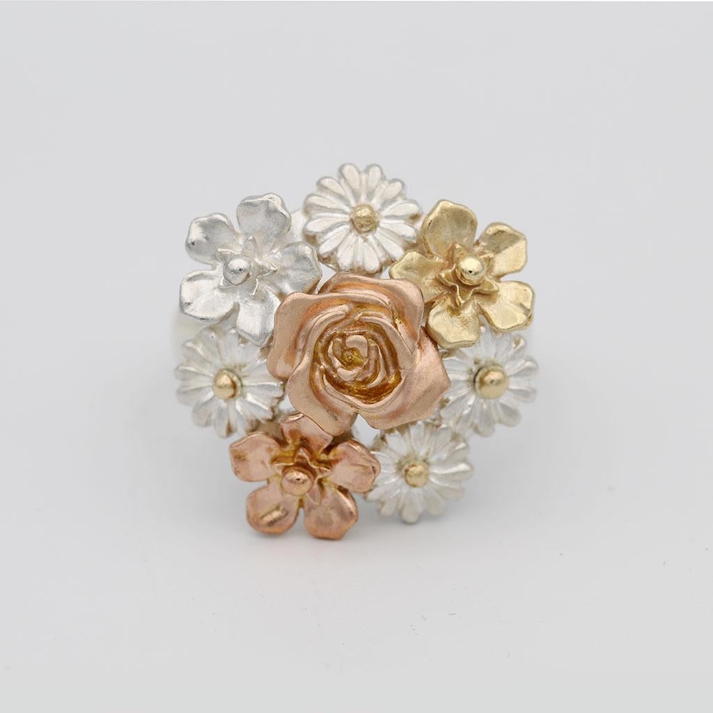 For Sale:  Big Flower Bouquet Ring/ 9CT Gold and Silver 4