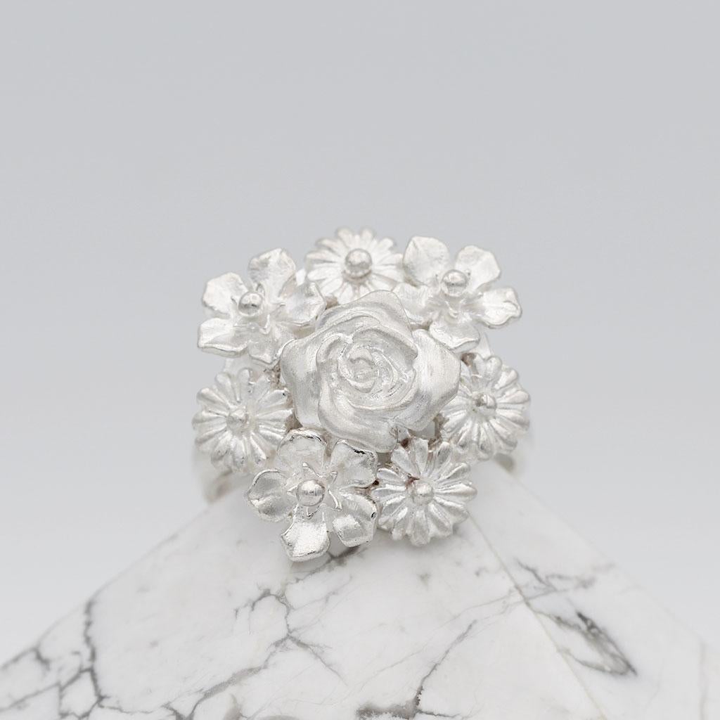 For Sale:  Big Flower Bouquet Ring/ Sterling Silver 3