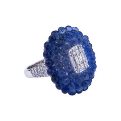 Big Flower Ring 18 Karat Gold With Round and Chanel Baguette Diamonds