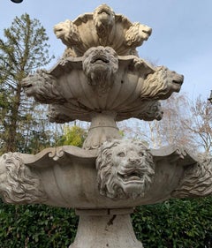 Big Fountain in Travertine Stone, Richly Carved with Rampant Horses, 1980 Italy