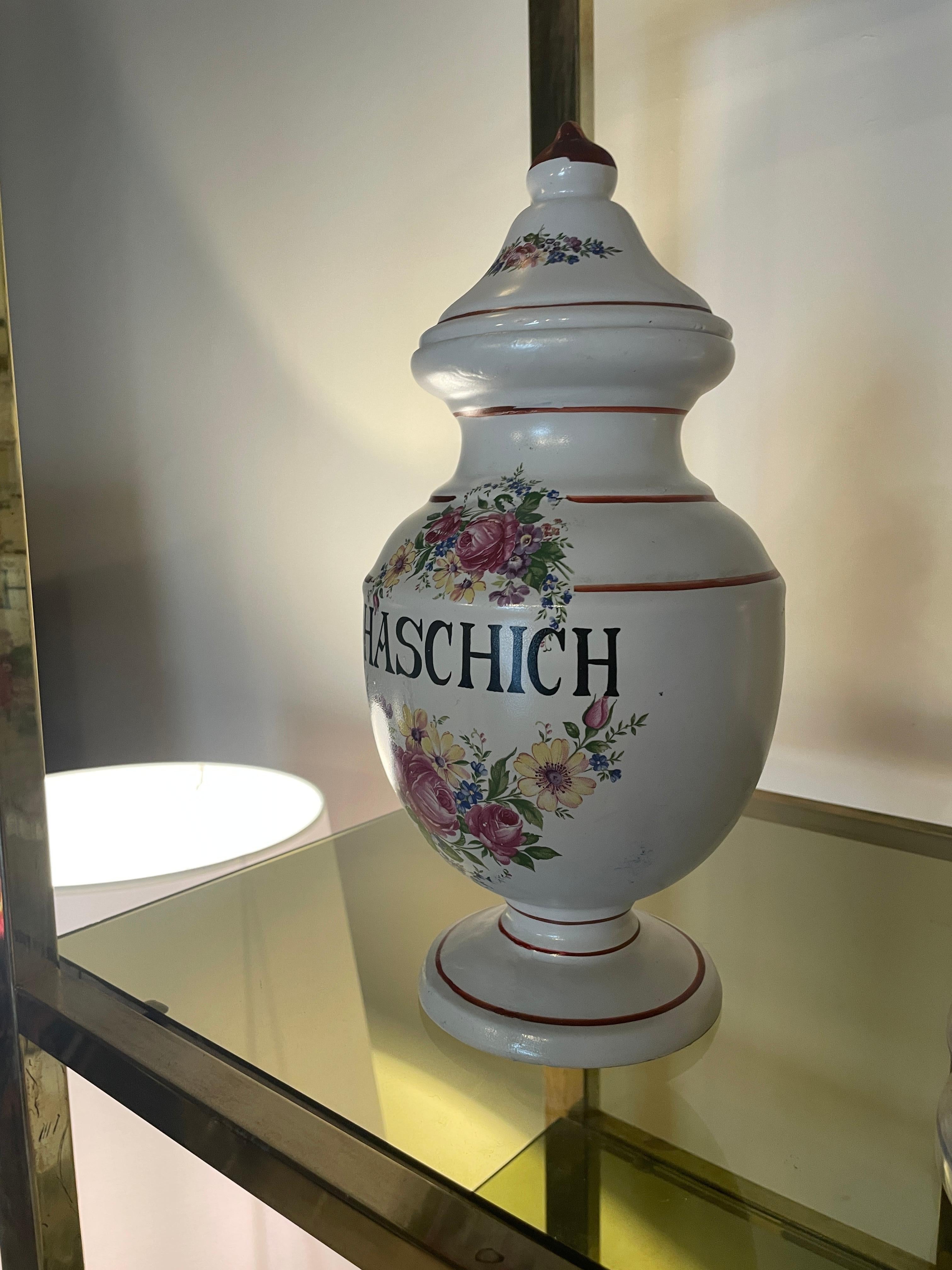 Beaux Arts Big French Apothecary Jar Haschich Opium 19th Porcelain Limoges Drug Cocain Tall