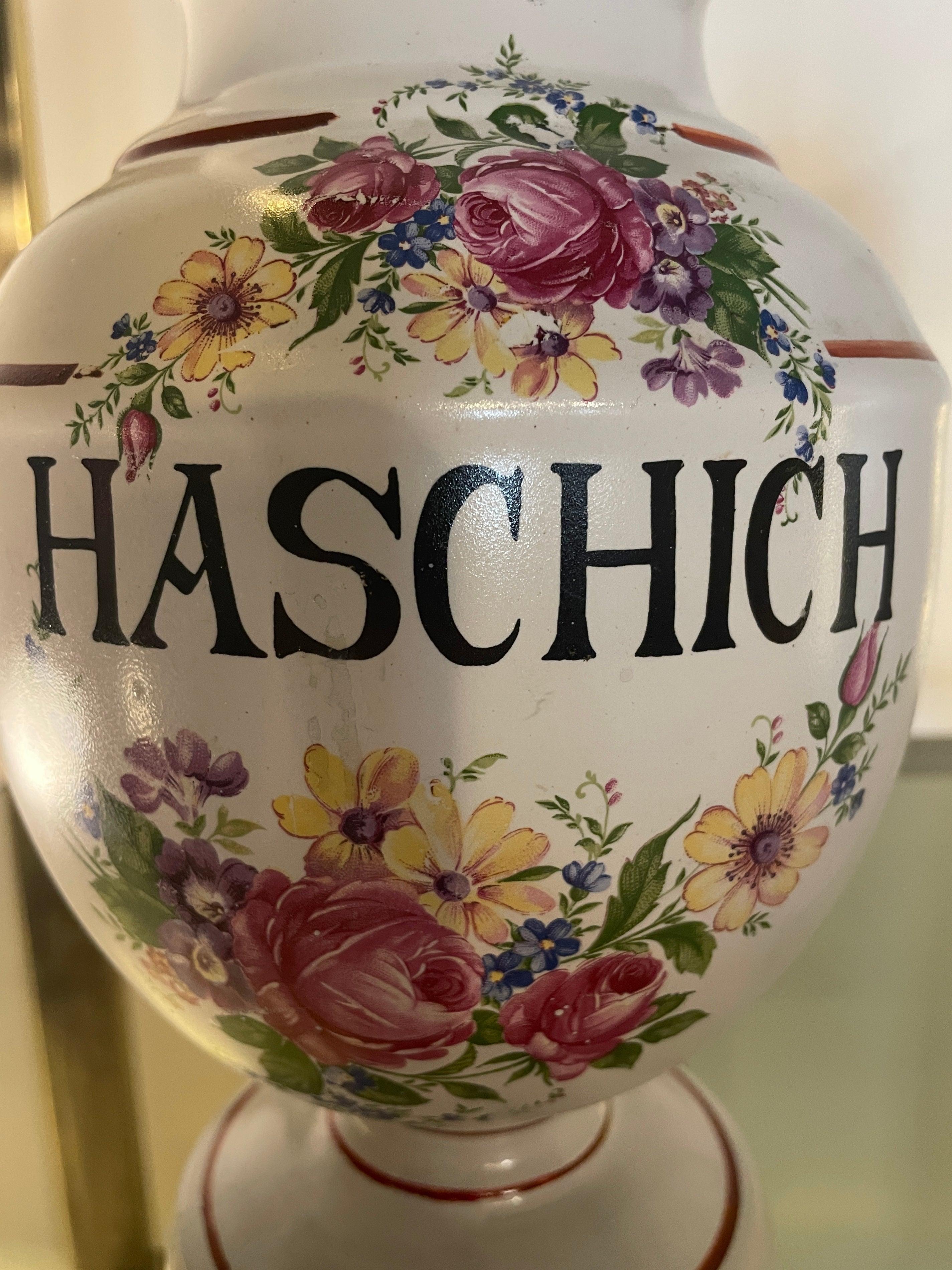 Big French Apothecary Jar Haschich Opium 19th Porcelain Limoges Drug Cocain Tall 1