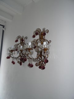 Big French Baroque Amethyst Murano Drops Beads Sconces c 1900