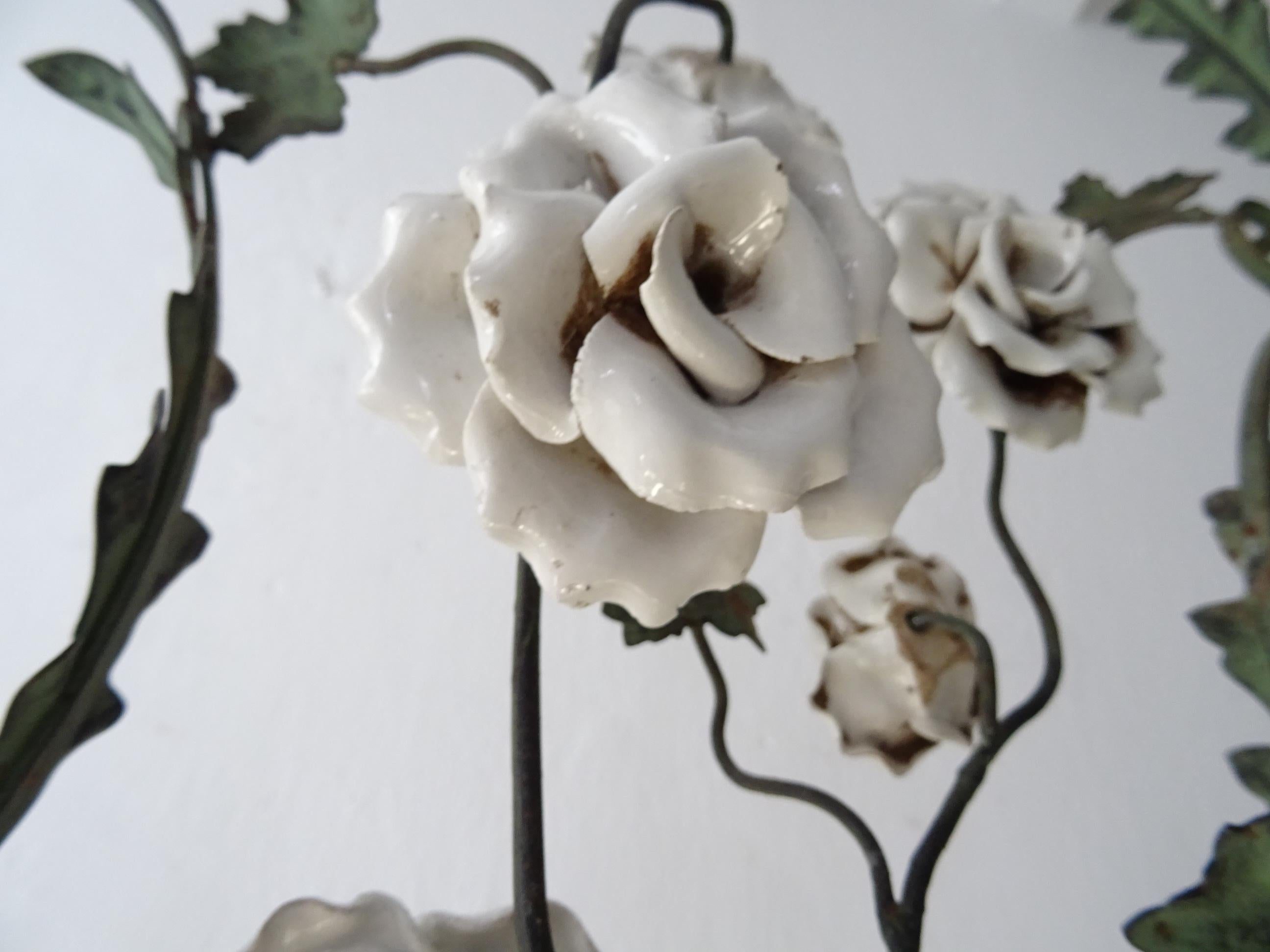 Big French Wrought Iron Porcelain Roses Vase & Tassels Chandelier, circa 1880 2