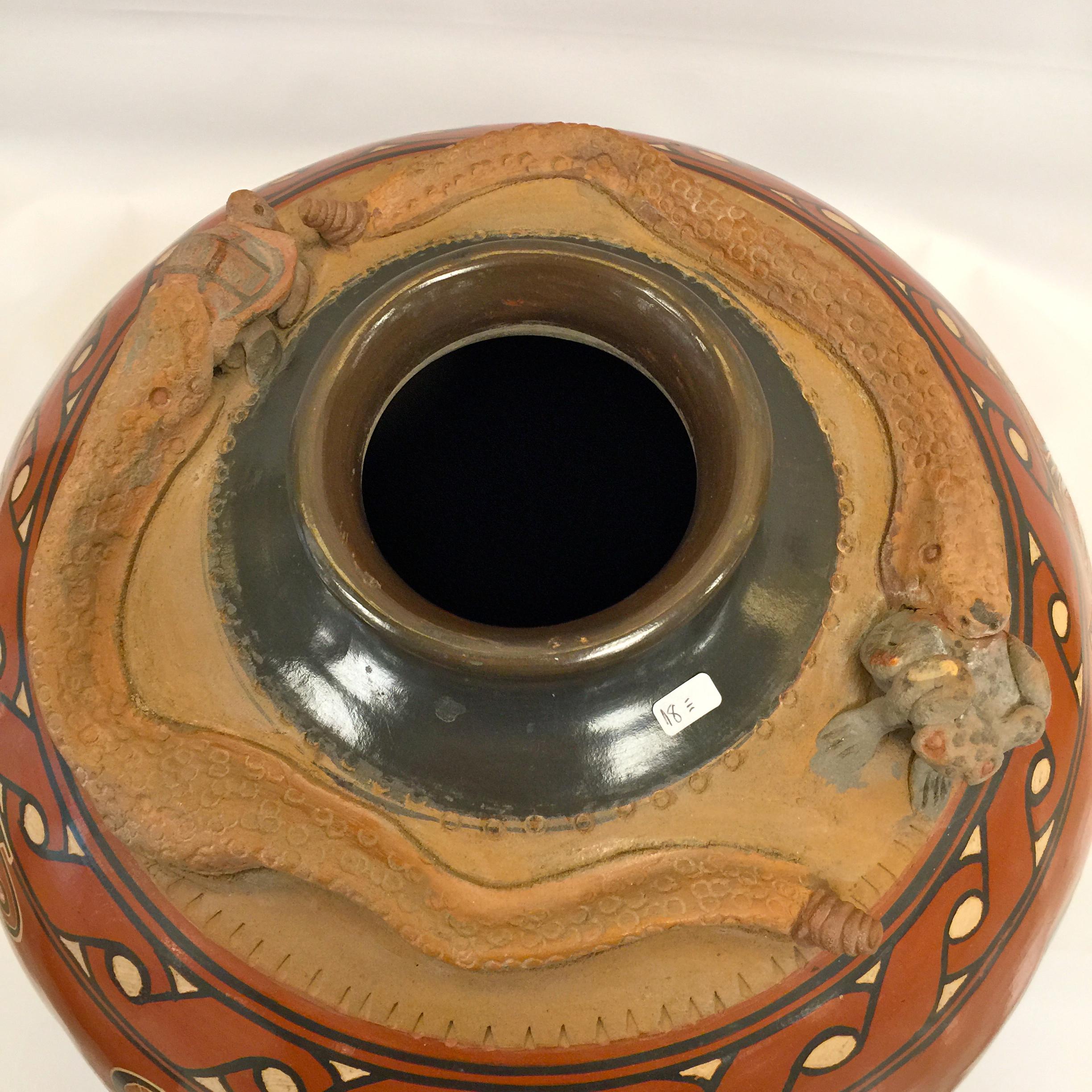 Molded Big Funerary Urn from the Tupinambas Tribe in Ceramic Painted For Sale