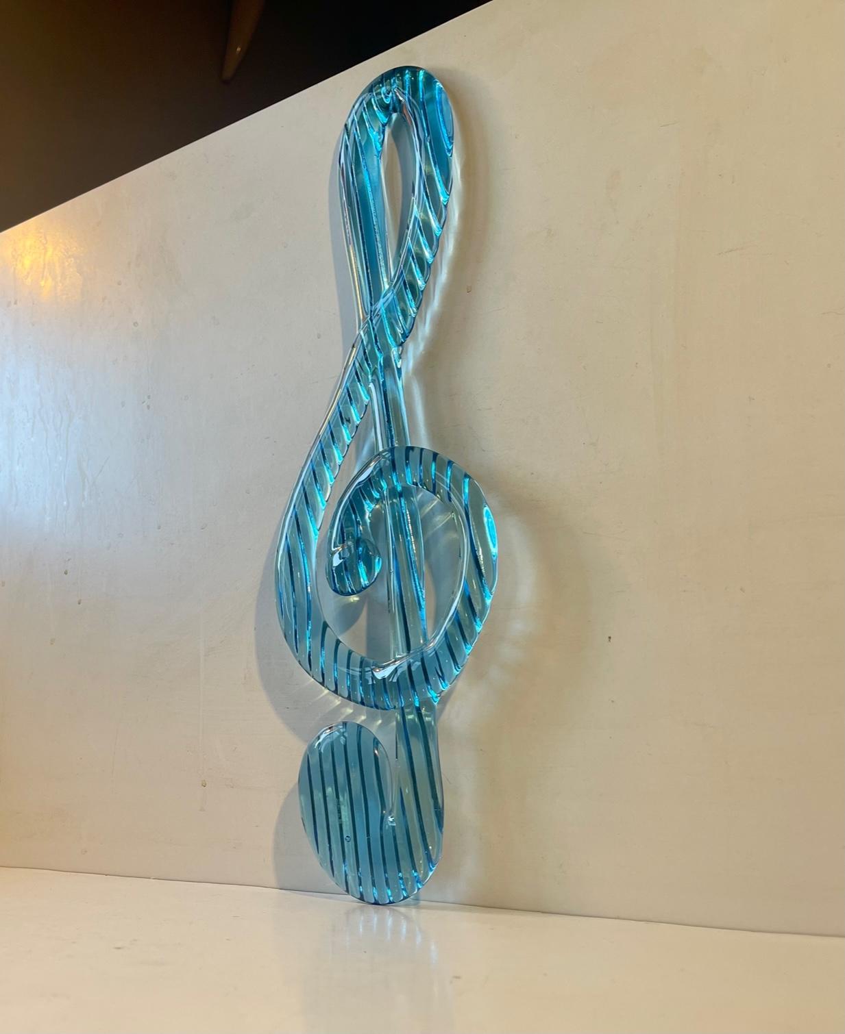 Mid-Century Modern Big G-Note Wall Sculpture in Blue Glass by Elving Conradsson for Bergdala, 1970s For Sale