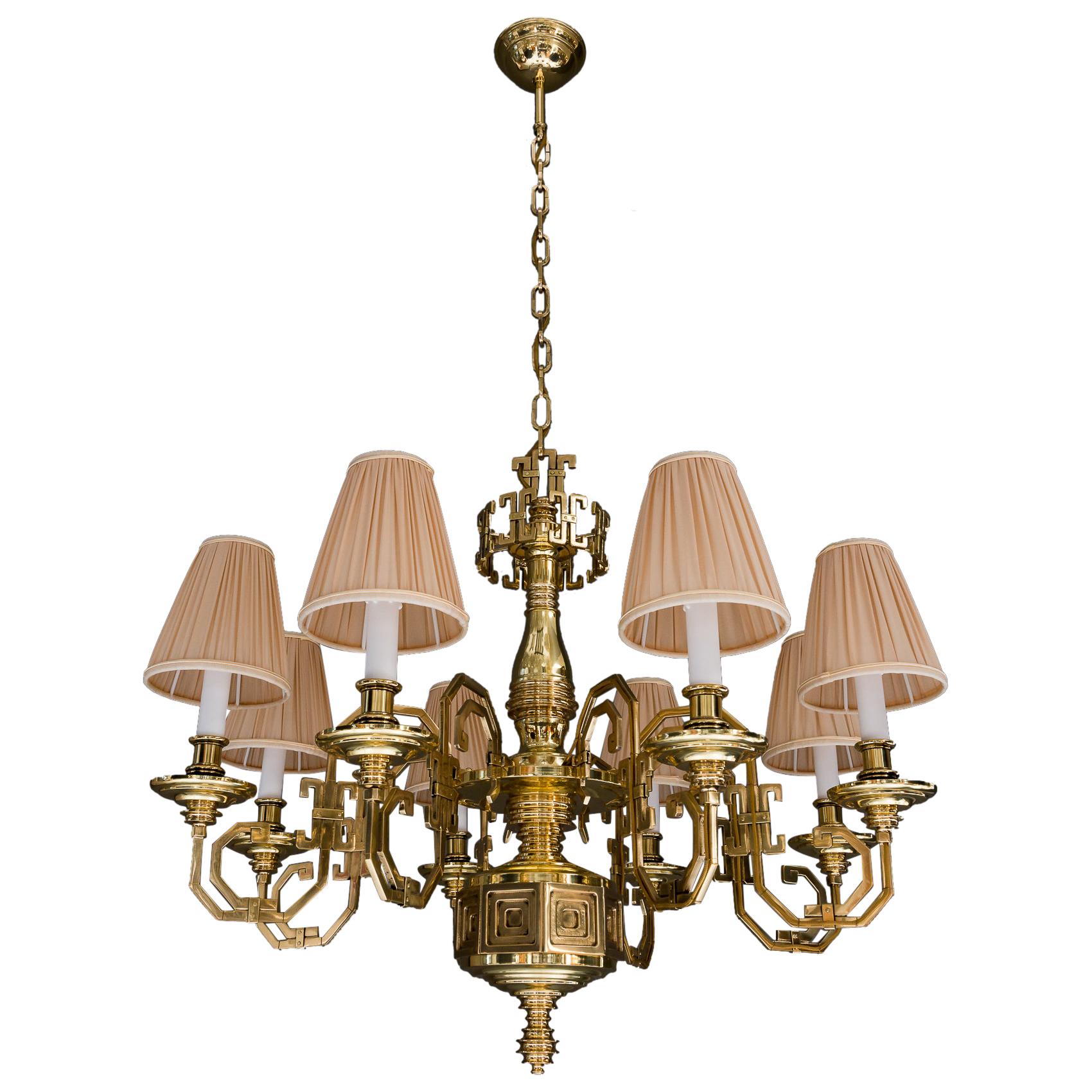 Big Gaetano Sciolari Brass Saloon Chandelier, circa 1920s For Sale