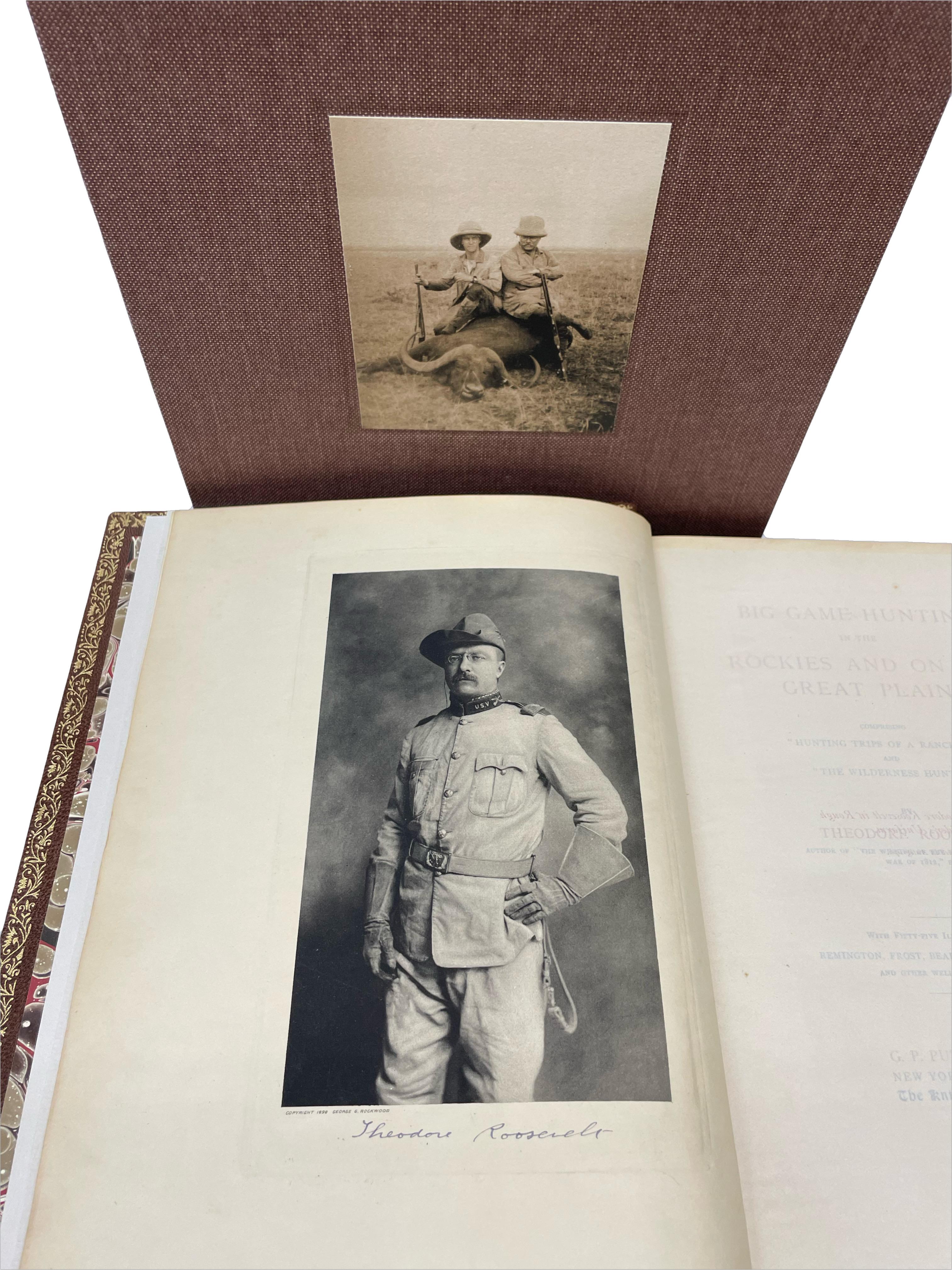 Roosevelt, Theodore. Big Game Hunting in the Rockies and on the Great Plains. New York: G. P. Putnam’s Sons, 1899. Signed by Theodore Roosevelt. Limited First Edition, hand-numbered 606 / 1000. Fifty-five Illustrations. Rebound in full leather with