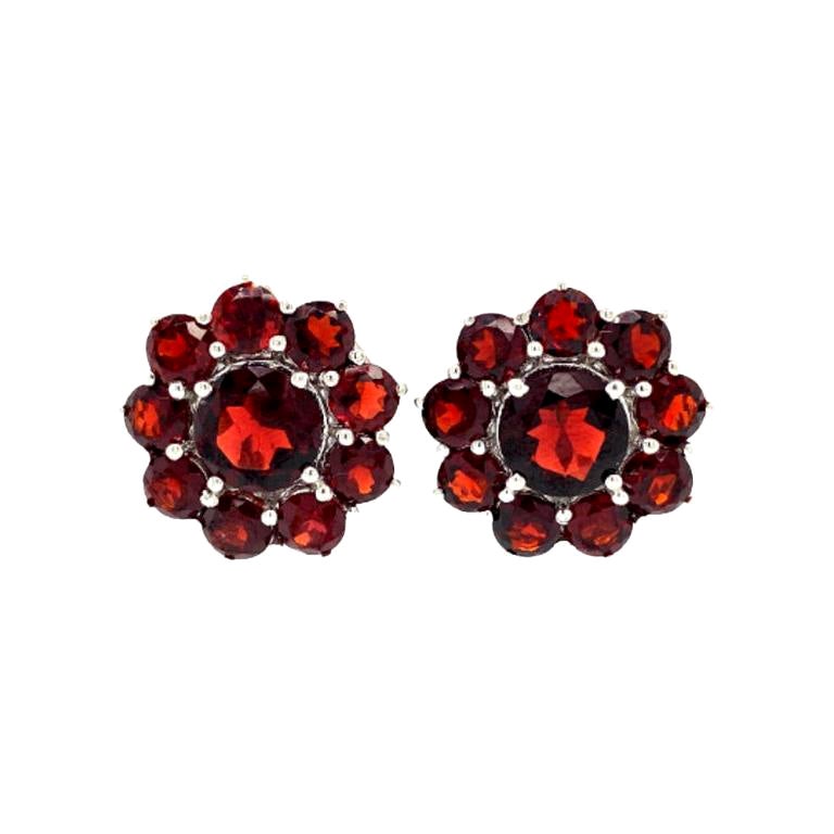 Big Garnet Carnation Flower Stud Earrings Collage Graduation in 925 Silver For Sale