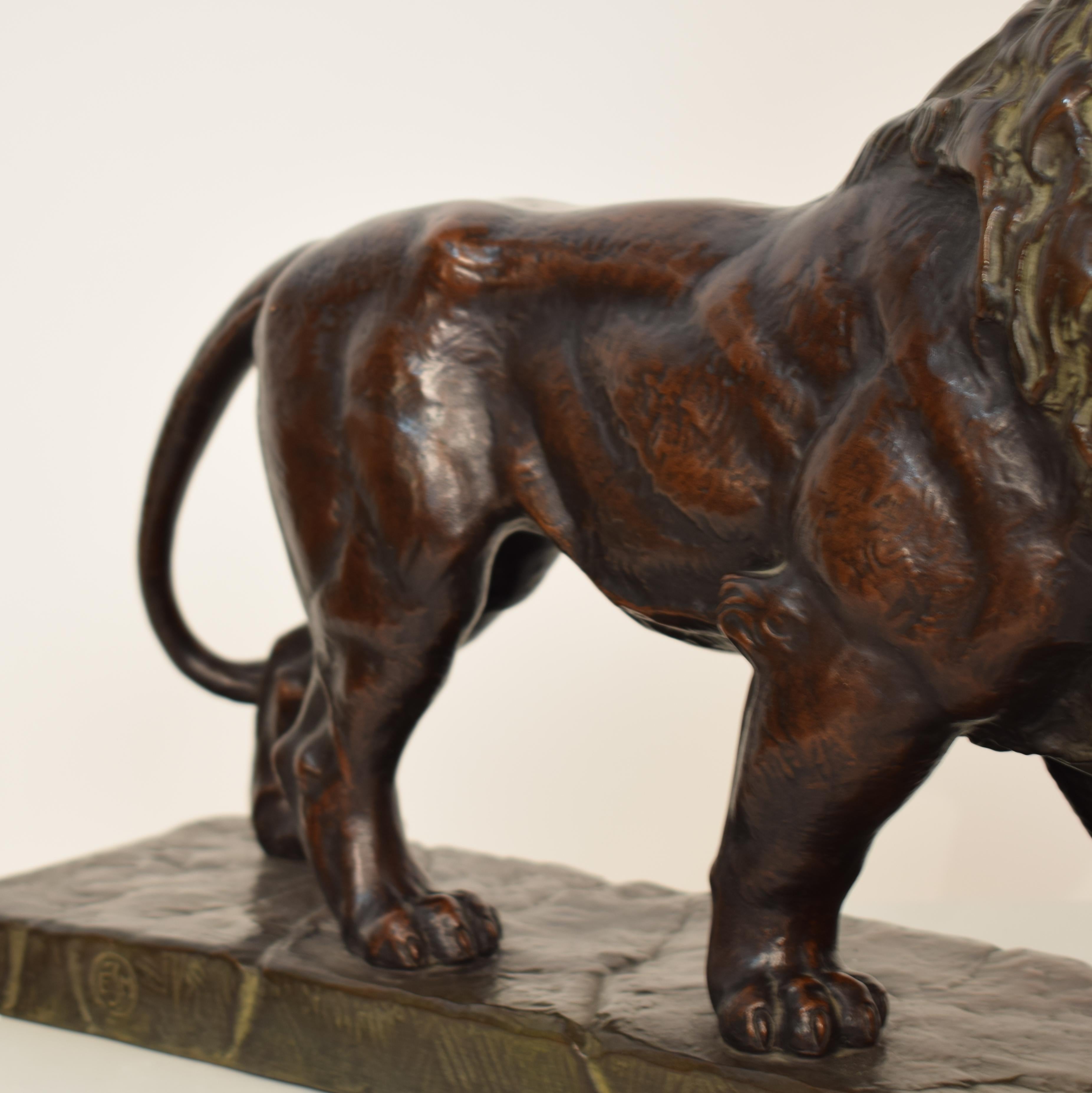 Big German Art Deco Lion Sculpture in Ceramic, Terracotta Copper, 1930 For Sale 5