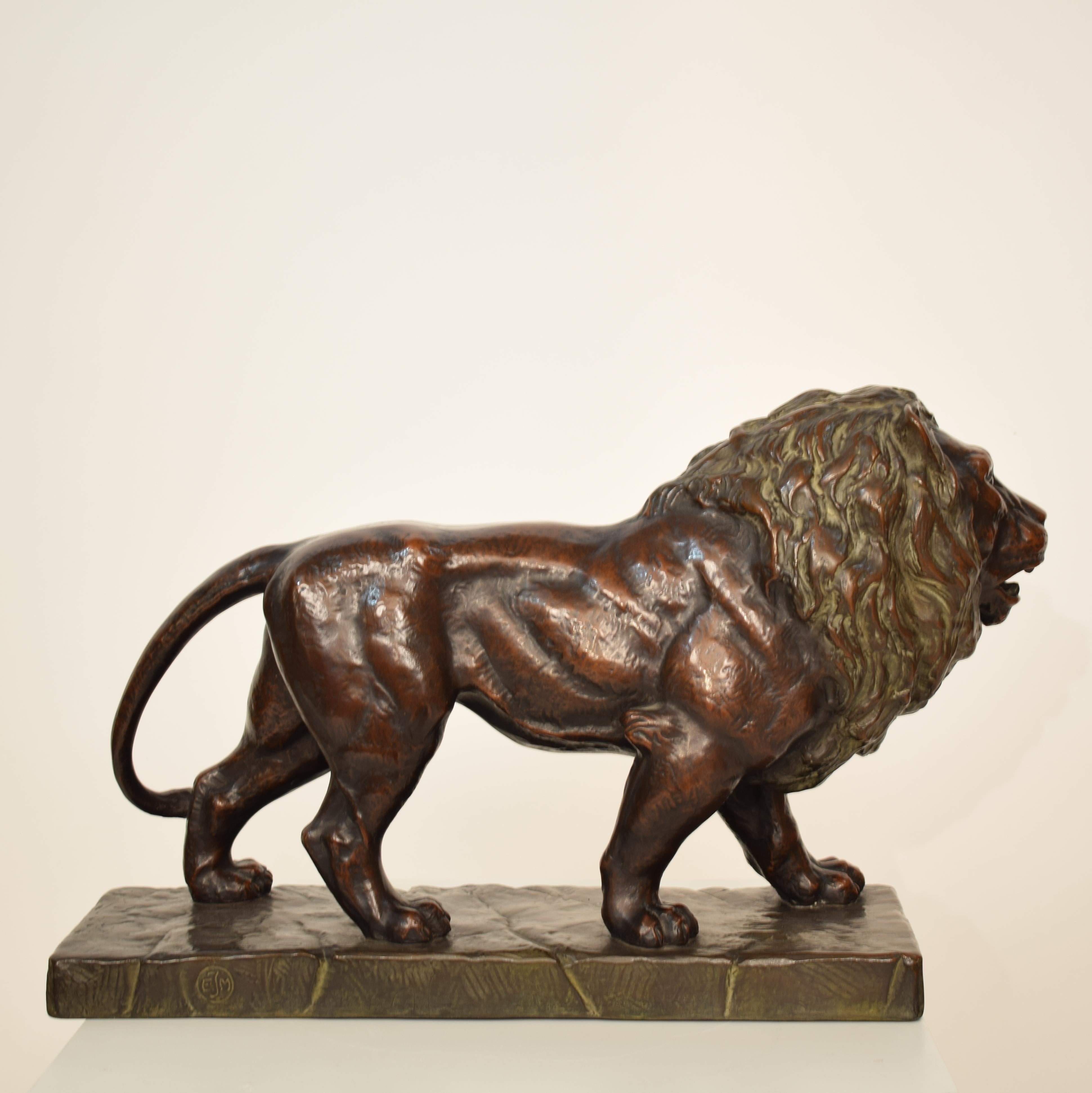 Grande sculpture allemande Art Déco de lion en céramique, cuivre terre cuite, 1930 en vente 4