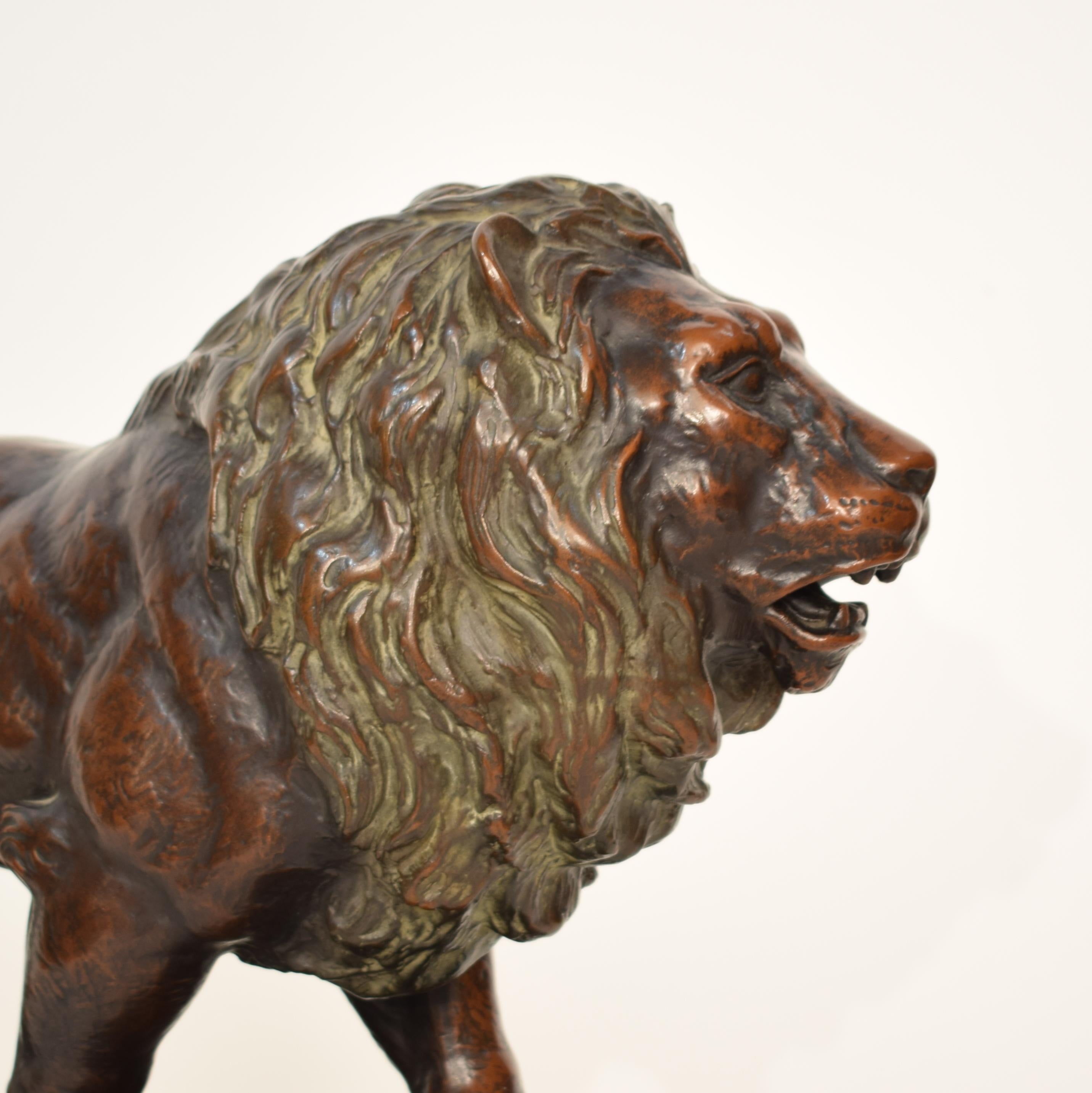 Big German Art Deco Lion Sculpture in Ceramic, Terracotta Copper, 1930 For Sale 7