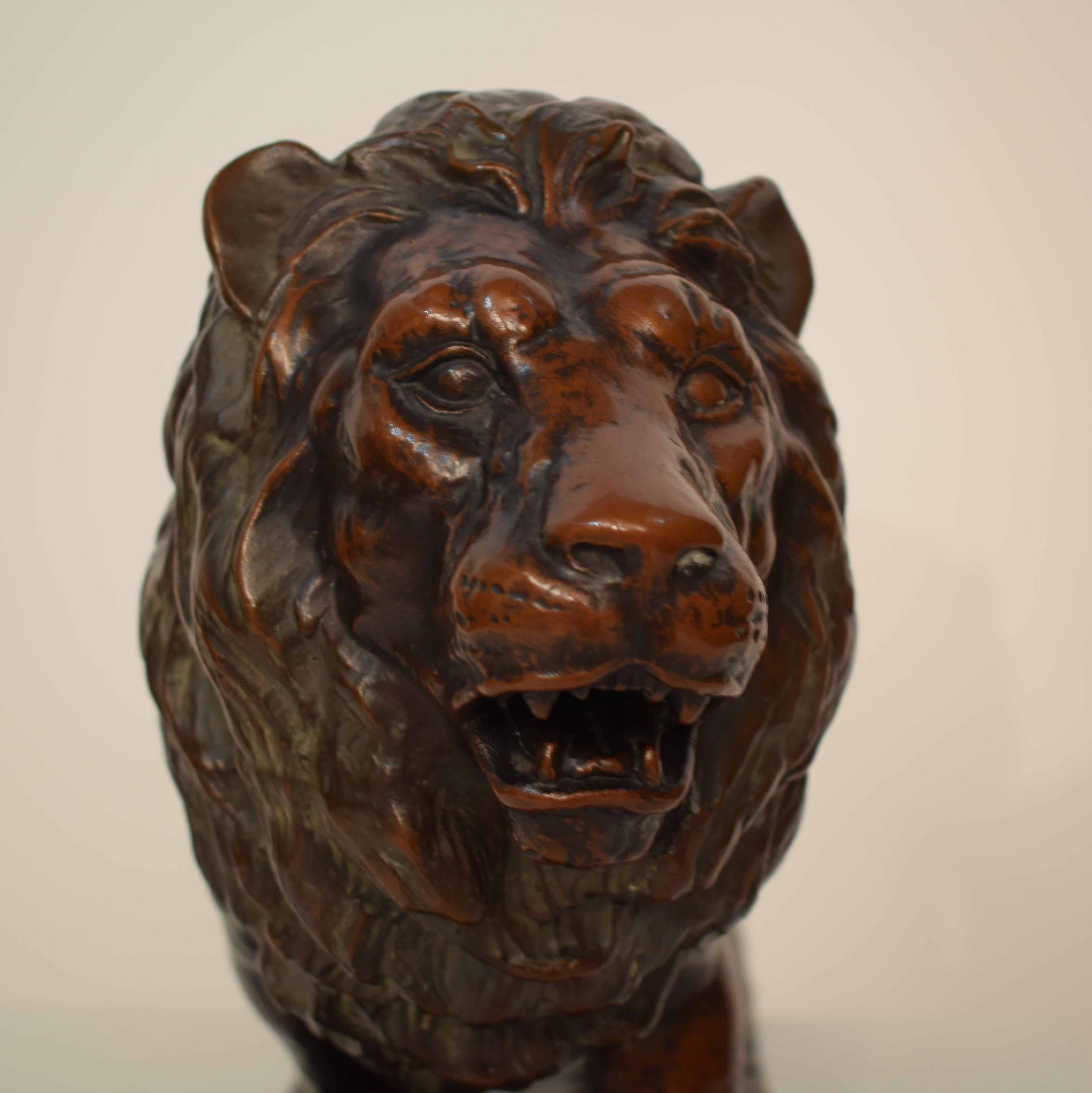 Big German Art Deco Lion Sculpture in Ceramic, Terracotta Copper, 1930 For Sale 8