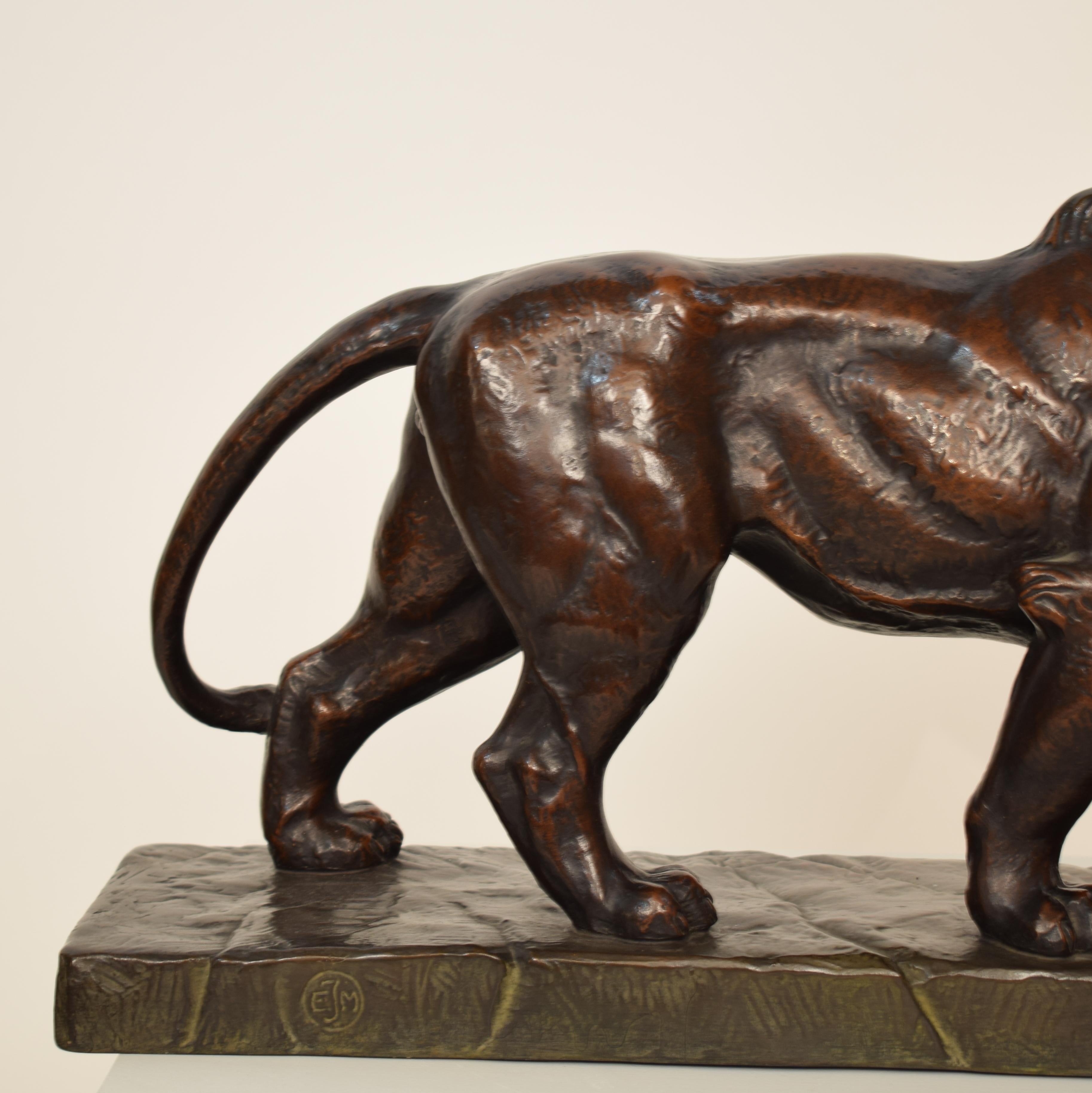 Big German Art Deco Lion Sculpture in Ceramic, Terracotta Copper, 1930 For Sale 9