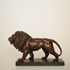Big German Art Deco Lion Sculpture in Ceramic, Terracotta Copper, 1930
