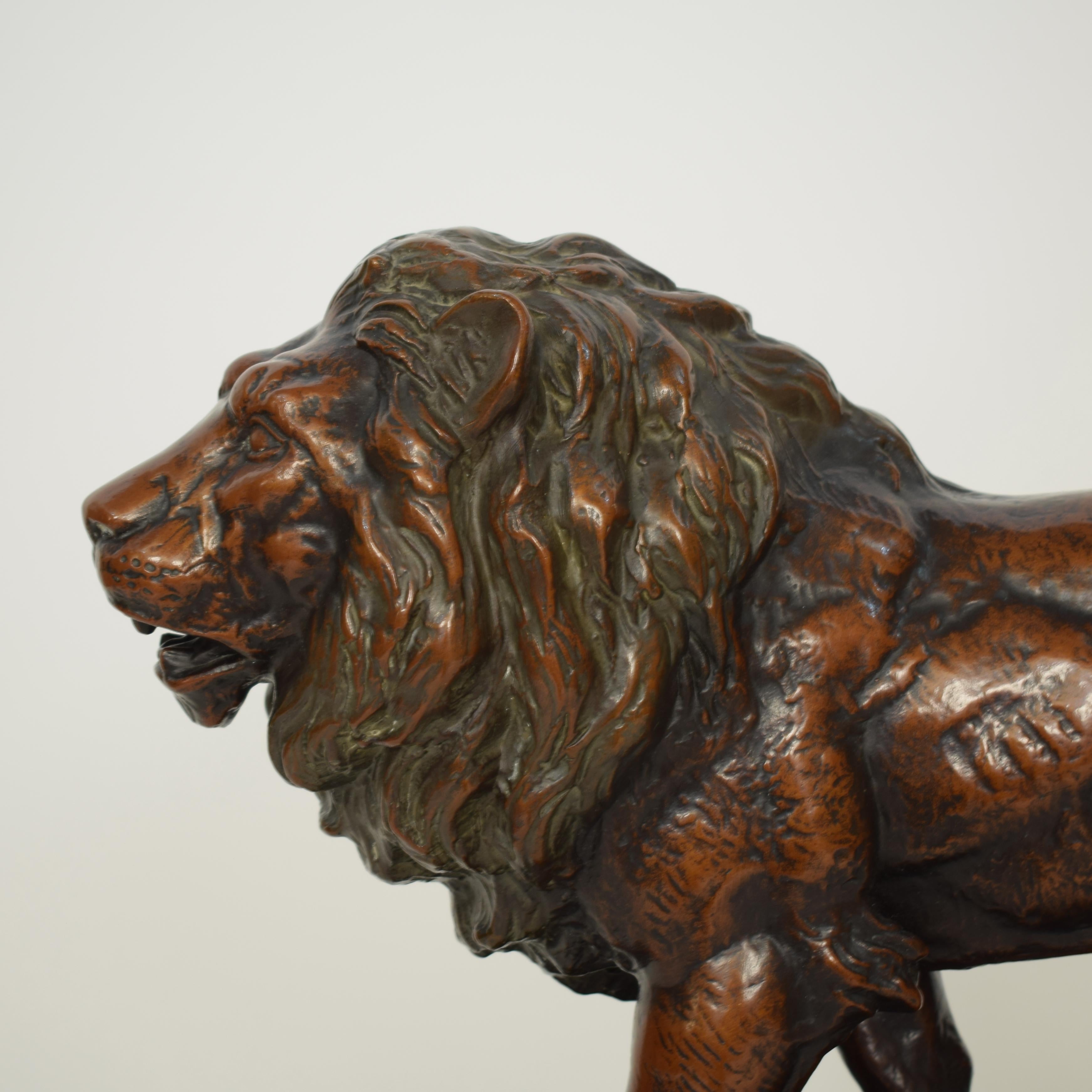 Mid-20th Century Big German Art Deco Lion Sculpture in Ceramic, Terracotta Copper, 1930 For Sale