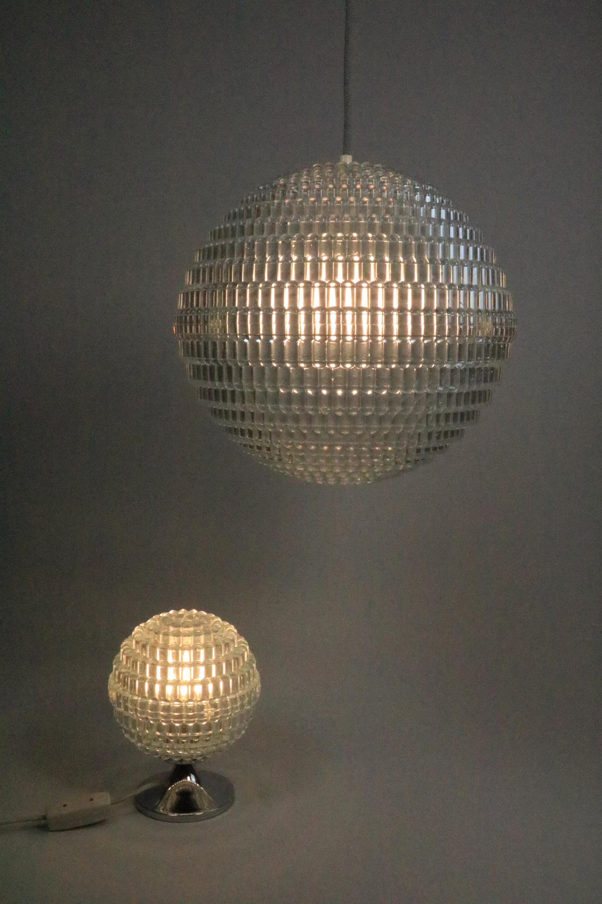 Big German Midcentury Ball Lamp, Ice Blue, Bubble Relief, 1970s 4