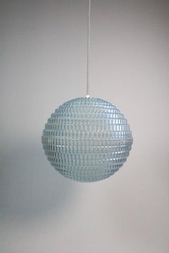 Big German Midcentury Ball Lamp, Ice Blue, Bubble Relief, 1970s