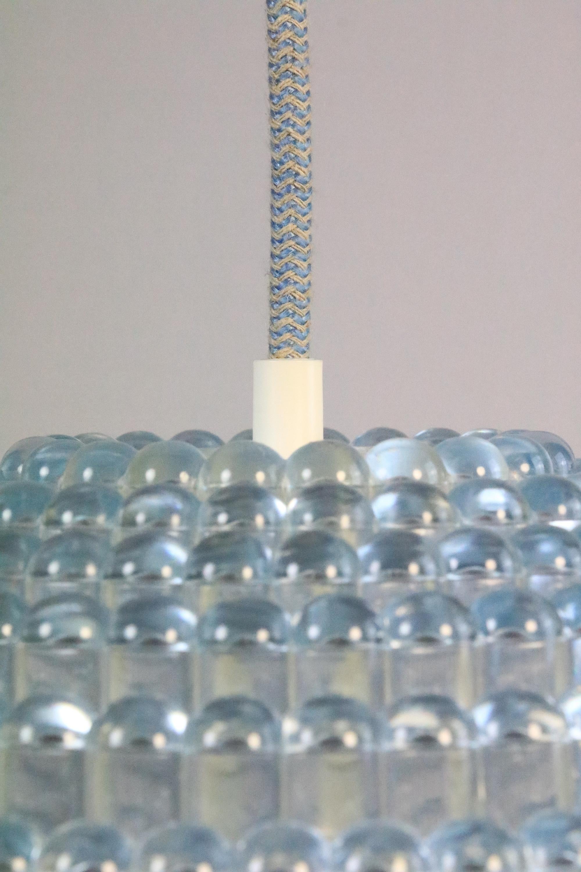 Big German Midcentury Ball Lamp, Ice Blue, Bubble Relief, 1970s In Good Condition In Berlin, BE