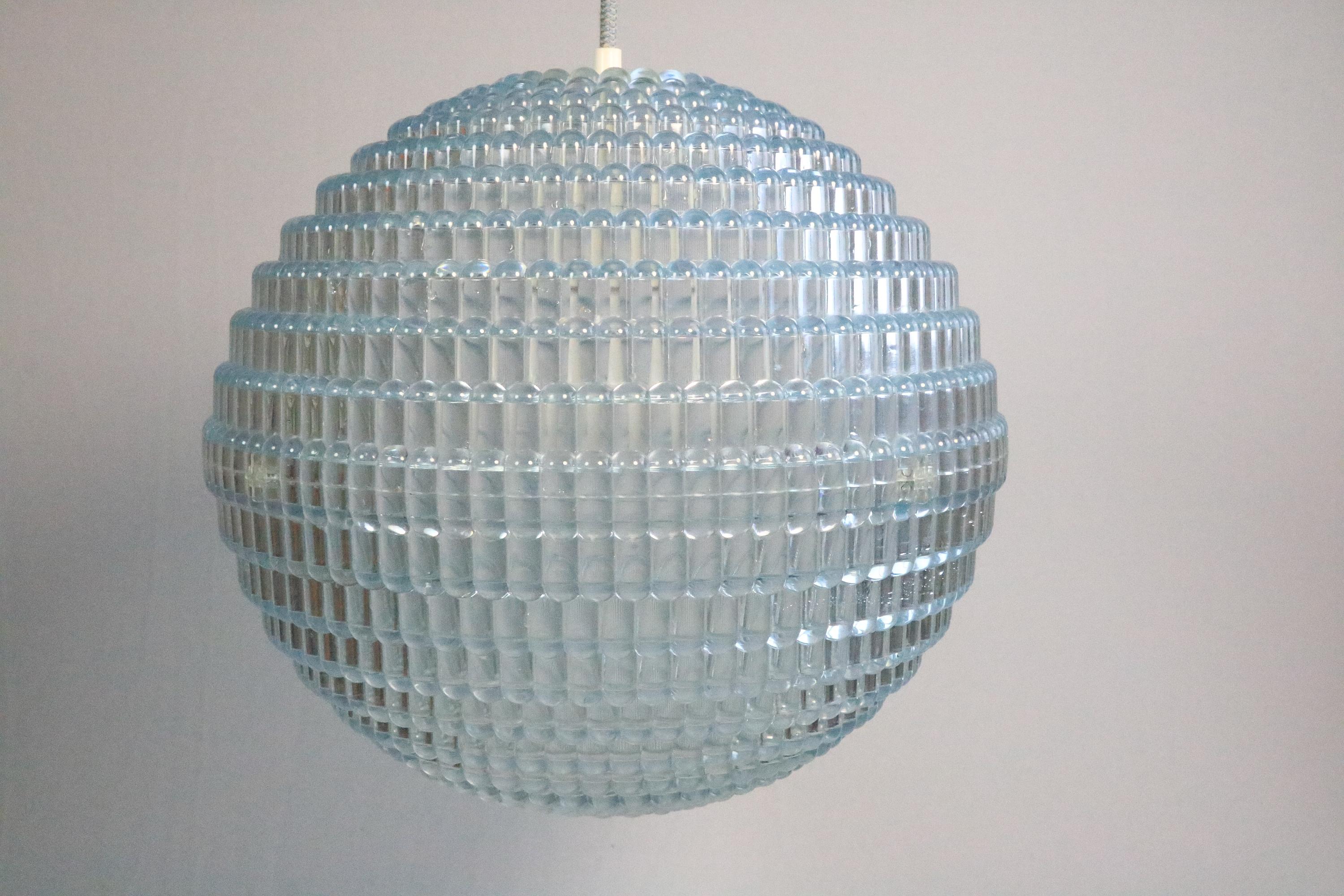 Plastic Big German Midcentury Ball Lamp, Ice Blue, Bubble Relief, 1970s