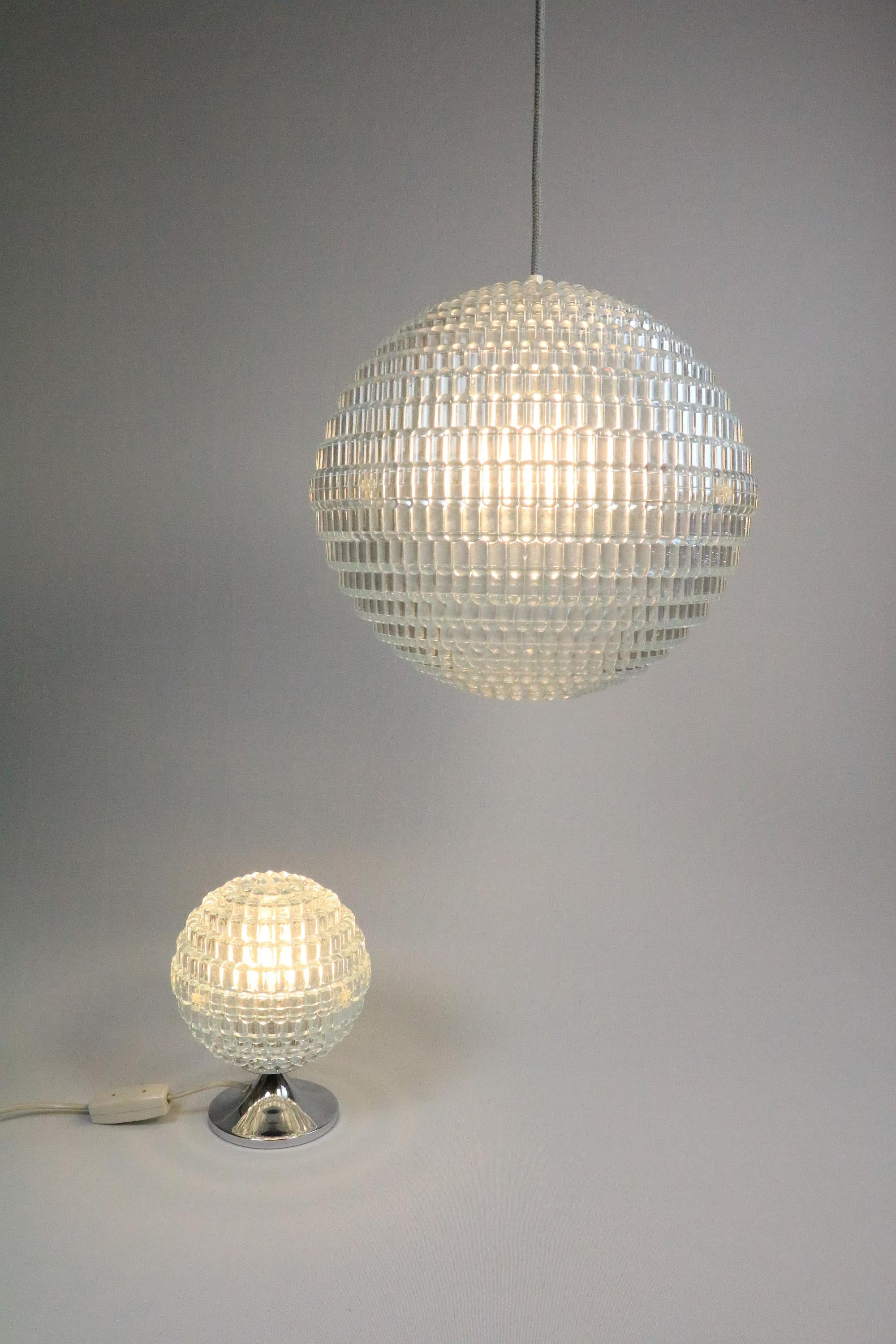 Big German Midcentury Ball Lamp, Ice Blue, Bubble Relief, 1970s 3