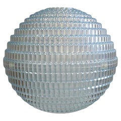 Big German Midcentury Ball Lamp, Ice Blue, Bubble Relief, 1970s