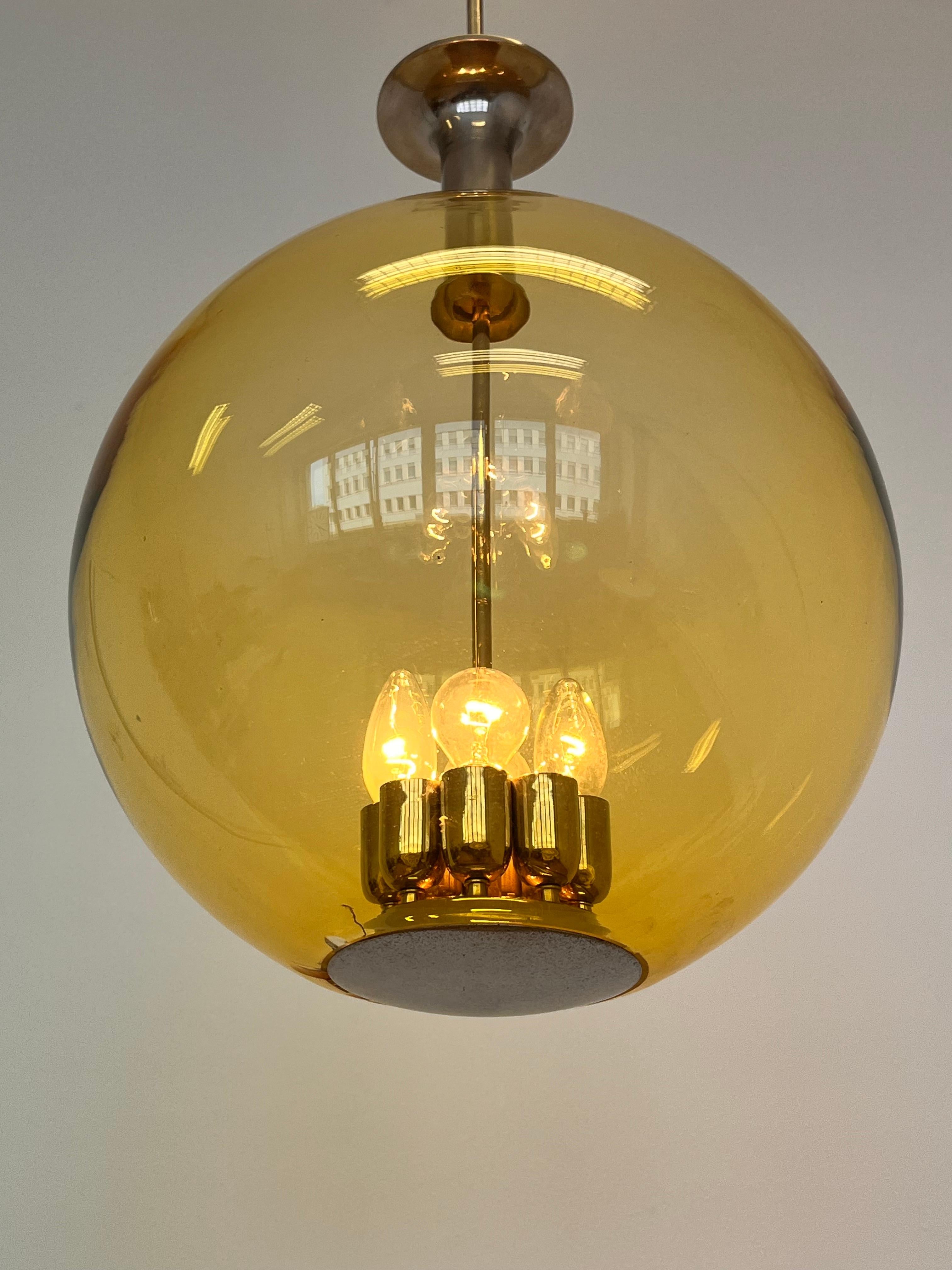 Czech Big Glas globe and Chrome Bauhaus pendant / ceiling lamp - 1930s For Sale