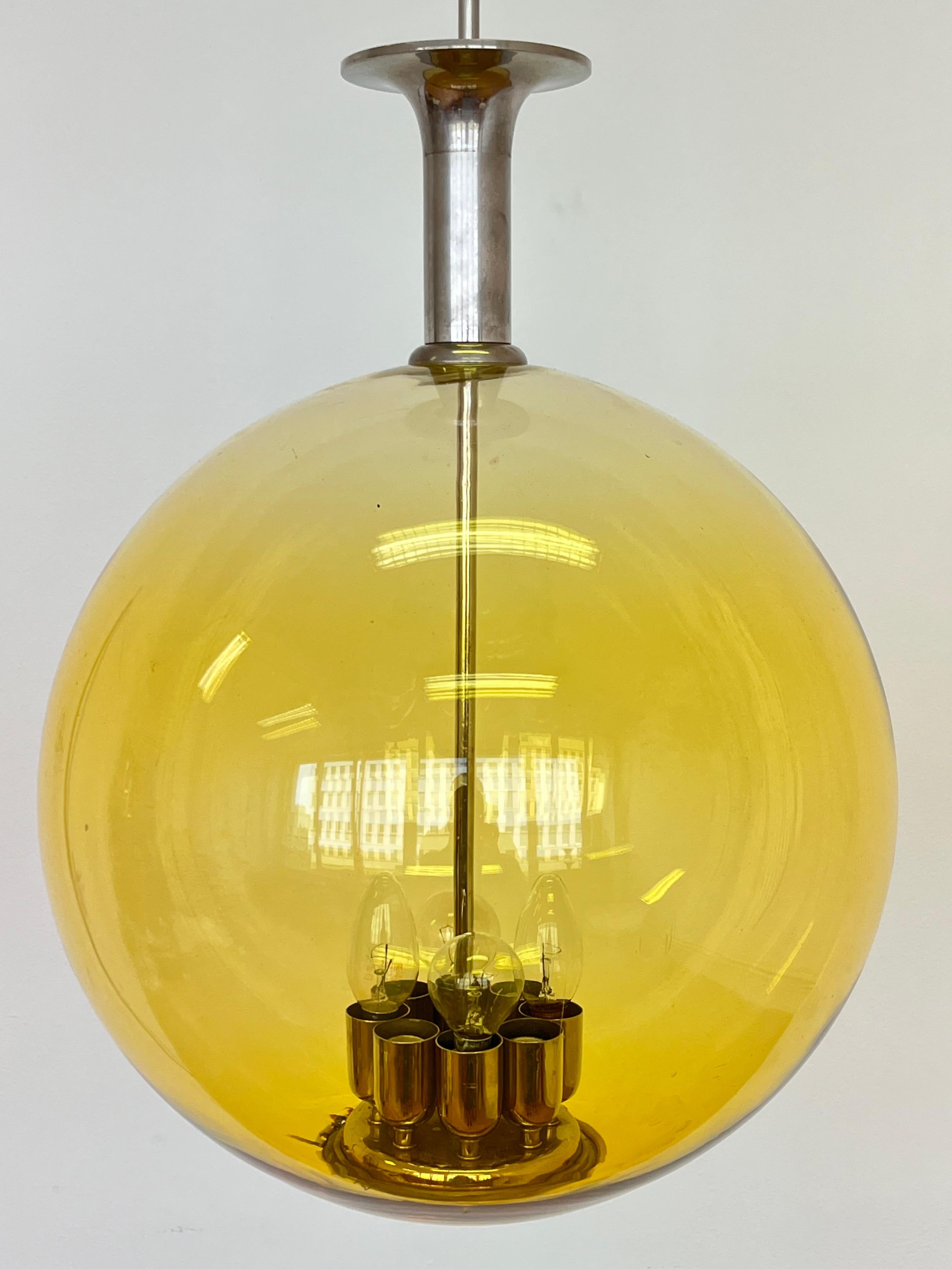 Mid-20th Century Big Glas globe and Chrome Bauhaus pendant / ceiling lamp - 1930s For Sale