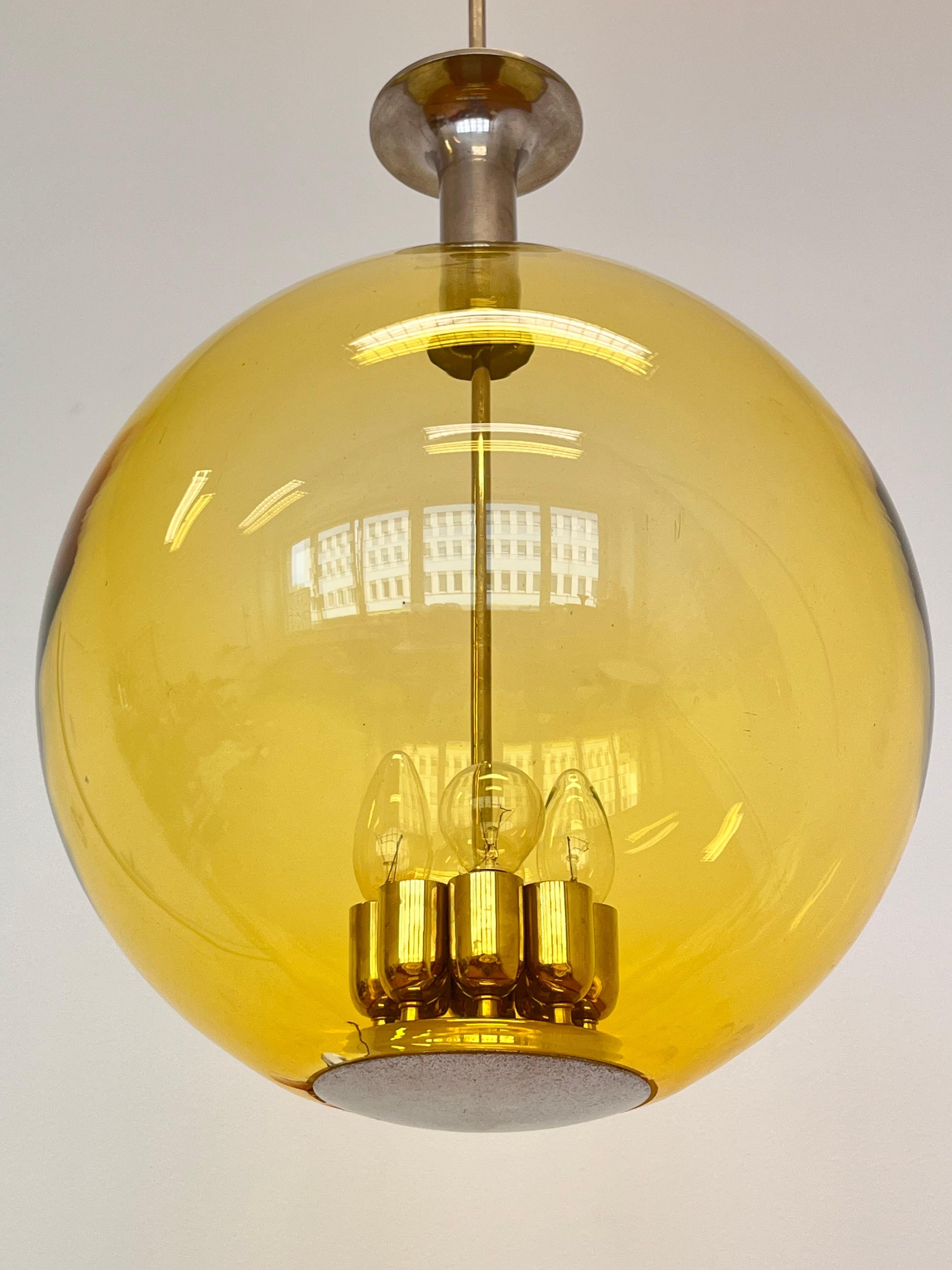 Glass Big Glas globe and Chrome Bauhaus pendant / ceiling lamp - 1930s For Sale