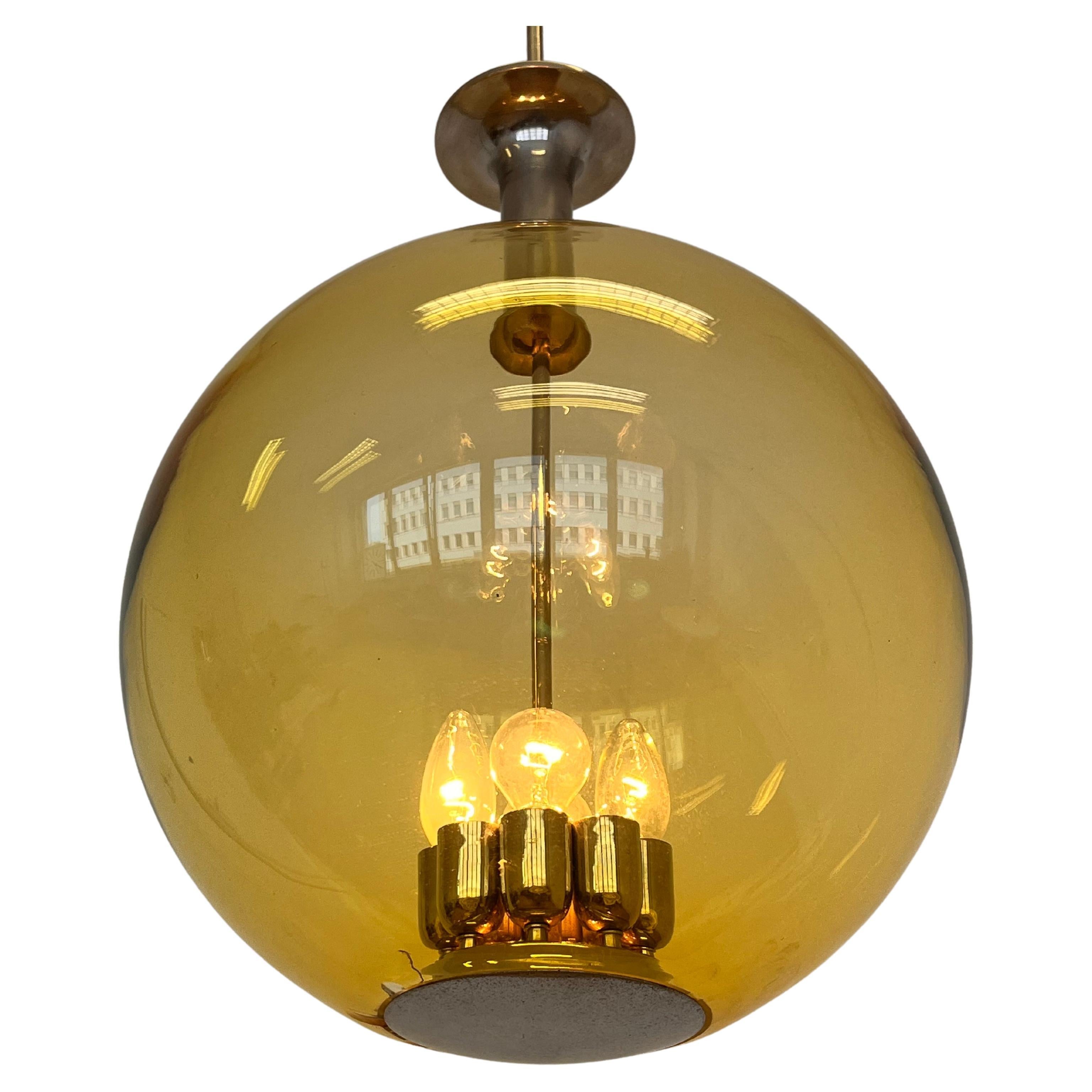 Big Glas globe and Chrome Bauhaus pendant / ceiling lamp - 1930s For Sale