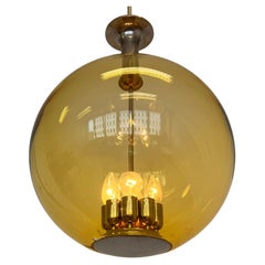 Vintage Big Glas globe and Chrome Bauhaus pendant / ceiling lamp - 1930s