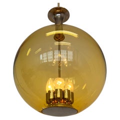 Big Glas globe and Chrome Bauhaus pendant / ceiling lamp - 1930s