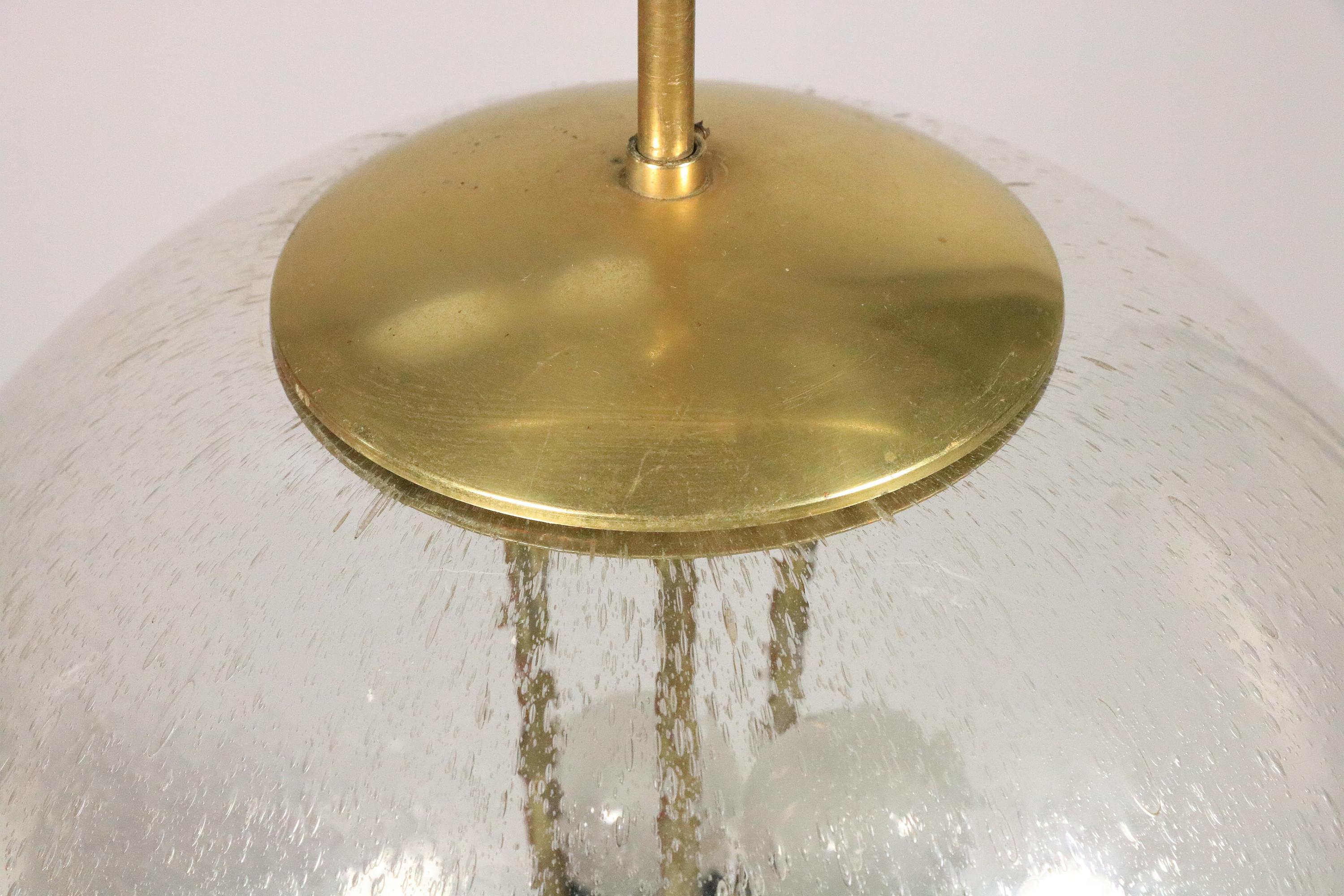 Big Glass Ball Hanging Lamp, Brass, Germany 1970s For Sale 4